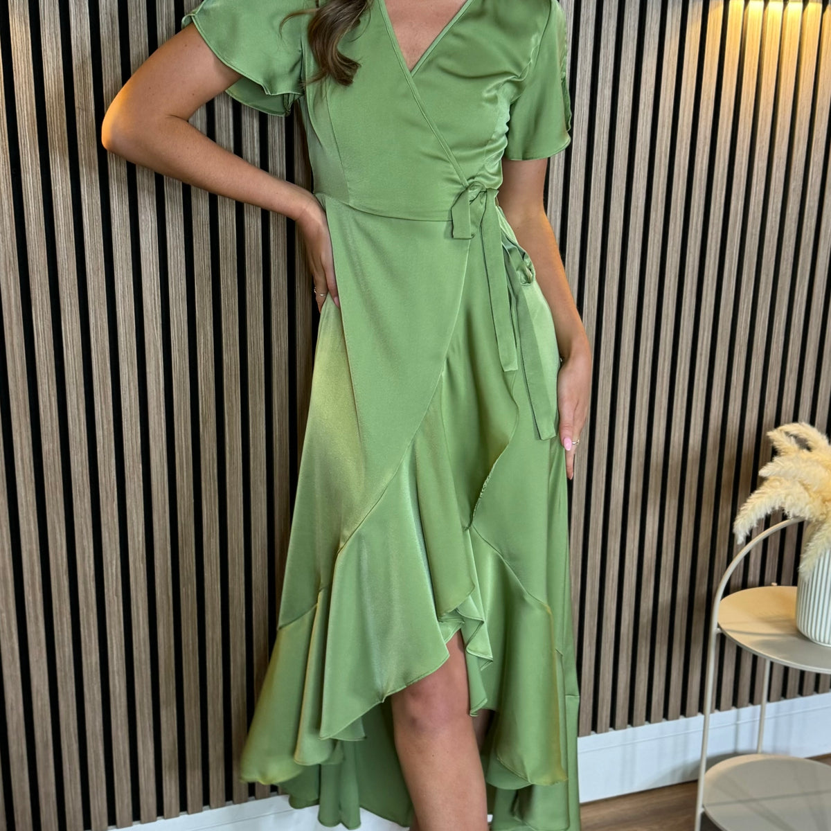 Flutter Sleeve Maxi Dress Olive Green 1
