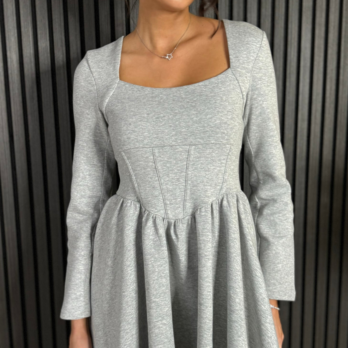 Chloe Grey Square Neck Skater Mini Dress – Get That Trend