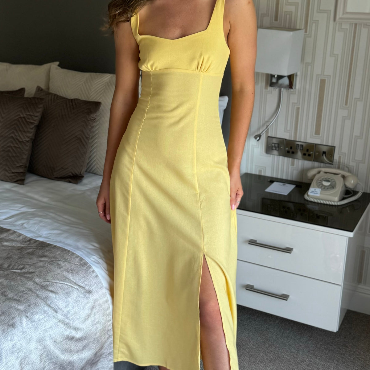 Yellow Square Neck Tiered Dress