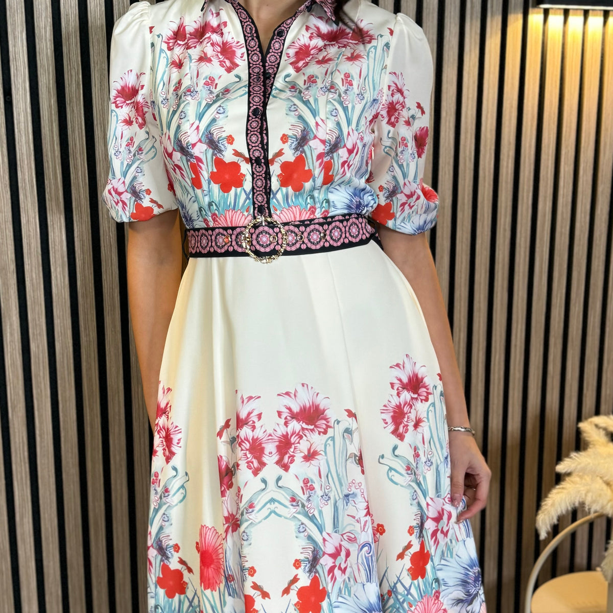 Sleeveless Border Print Tiered Midi Dress - Black/Cream main image 0