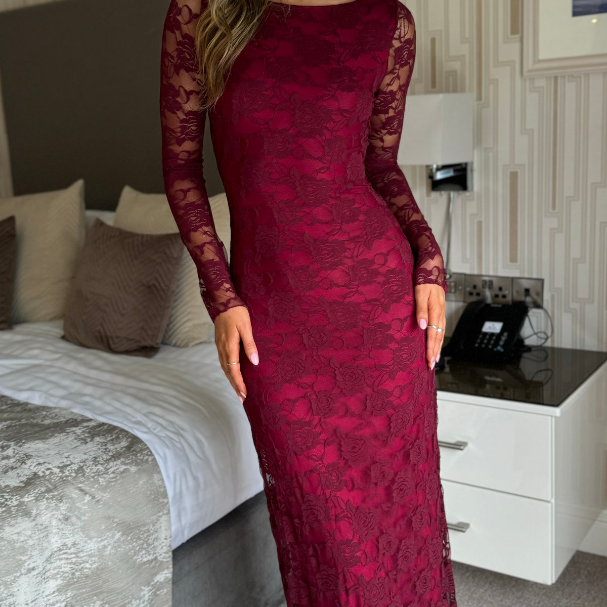 chinese dress ladies RED BEADED LACE MIDI DRESS | CULT MIA main image 1