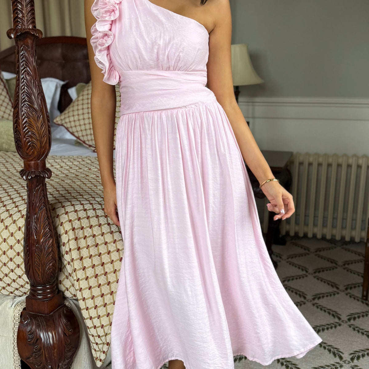 Pink One Shoulder Ruffle Dress Buy One Shoulder Pink Ruffle Dress Outlet  Brilliant Grace Light