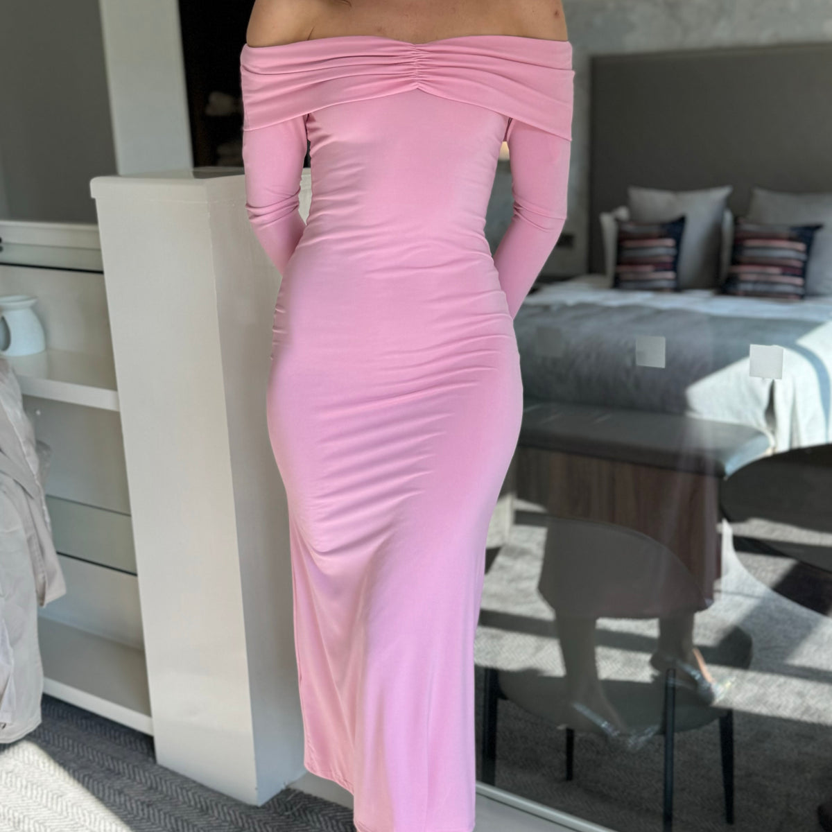 Delyla Light Pink Button-Up Midi Dress