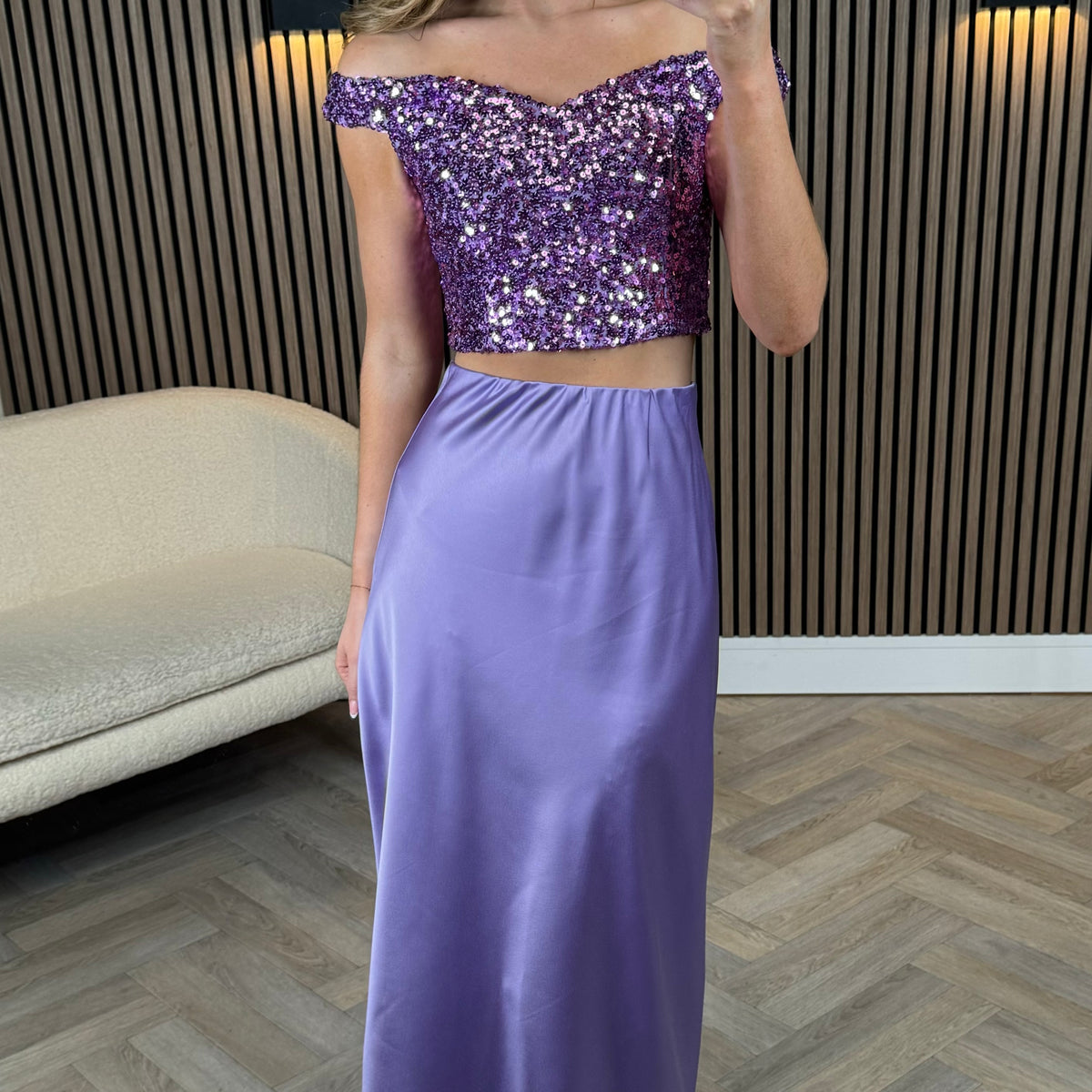 Abigail Purple Off Shoulder Sequin Crop Top – Get That Trend
