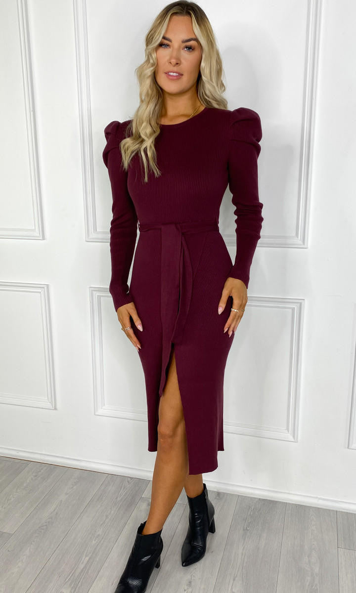 IL Hannah Burgundy Belted Knit Dress