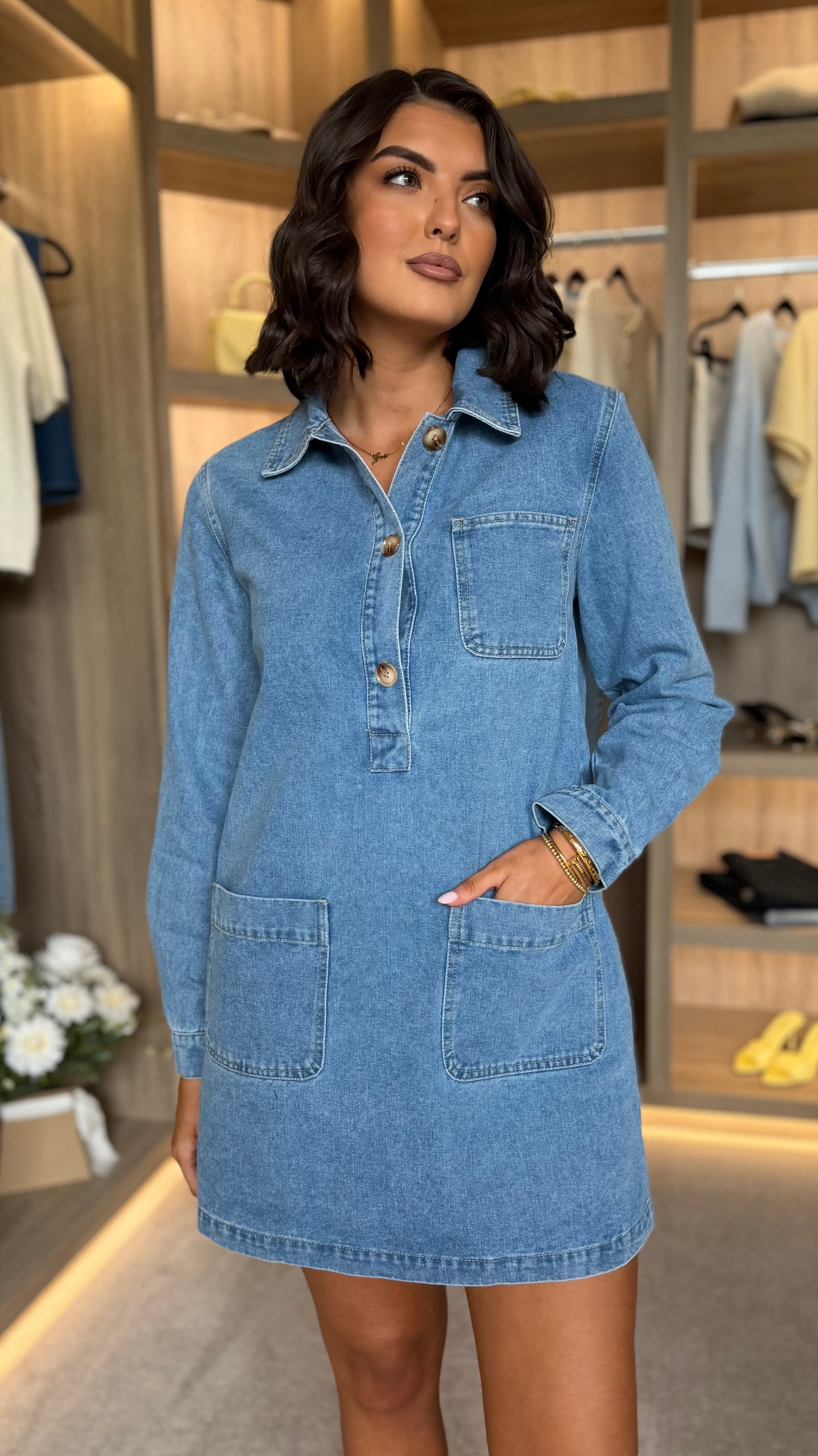 Kenna Light Blue Denim Long Sleeve Mini Dress – Get That Trend