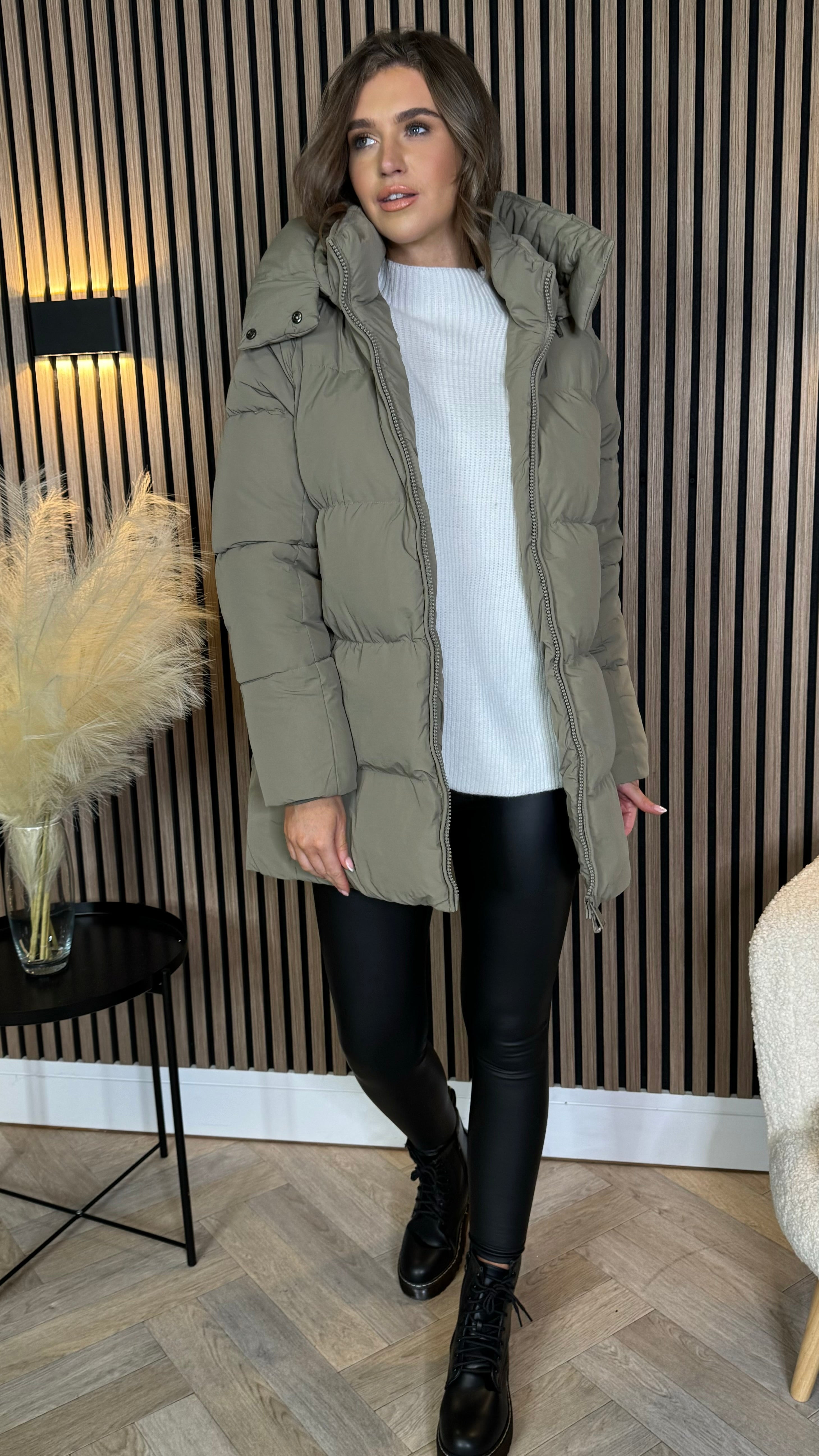 Marissa Khaki Hooded Puffer Coat Get That Trend