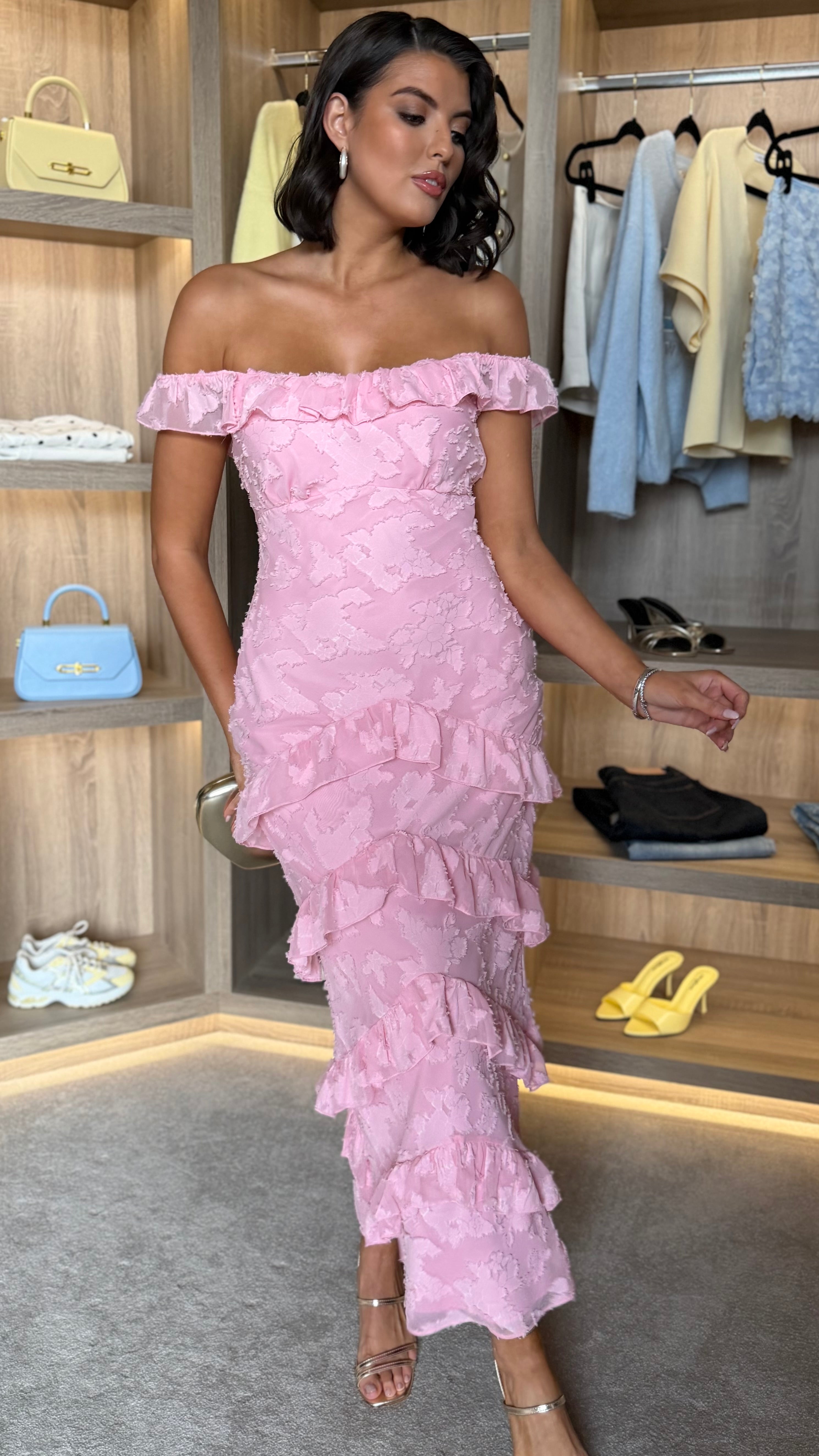 pink ruffle maxi dress Amelia Pink Ruffle Maxi Dress – Get That Trend