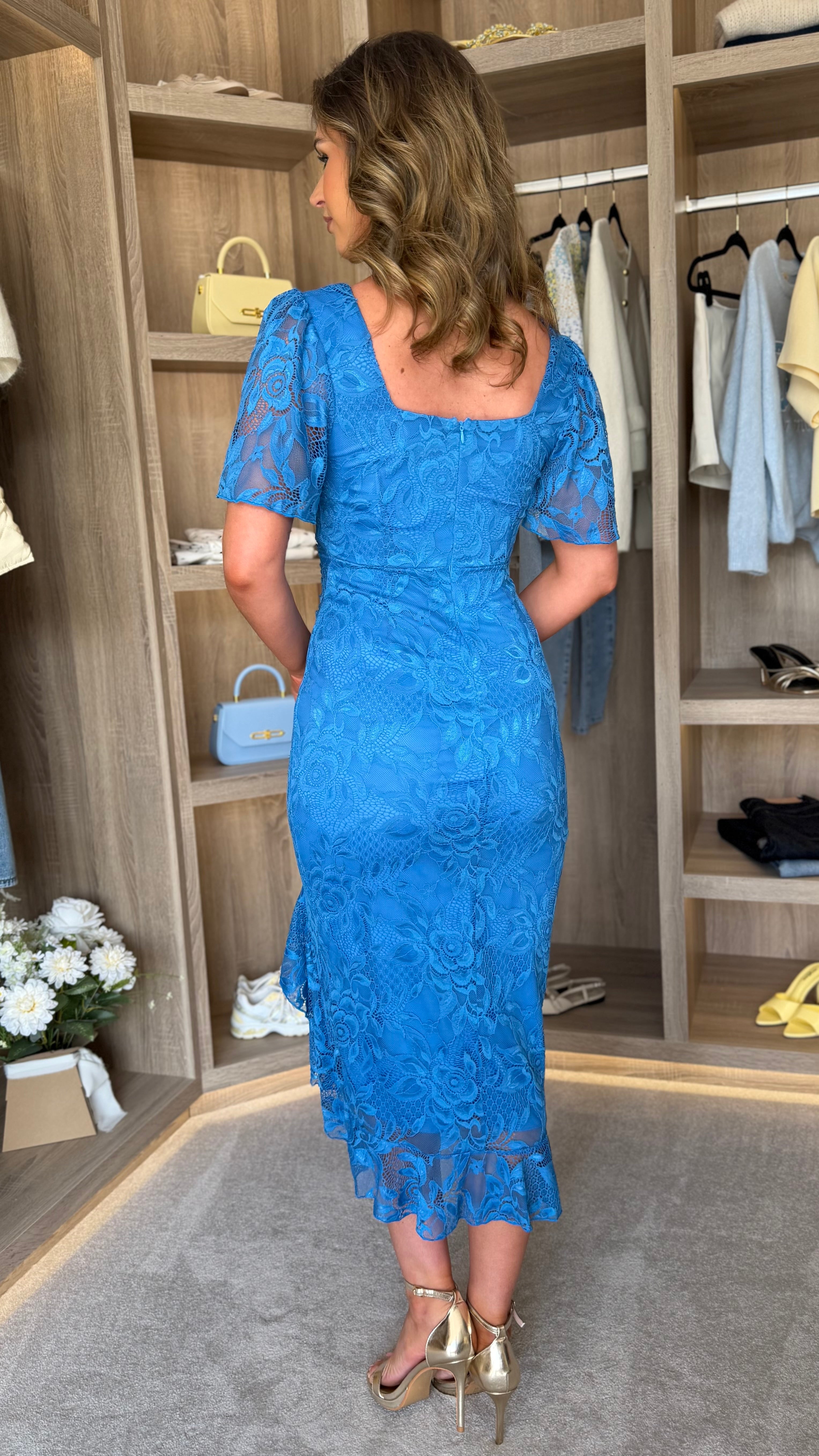 Alexis Blue Lace Ruched Midi Dress Get That Trend Alexis Blue Lace Ruched Midi Dress Get That Trend
