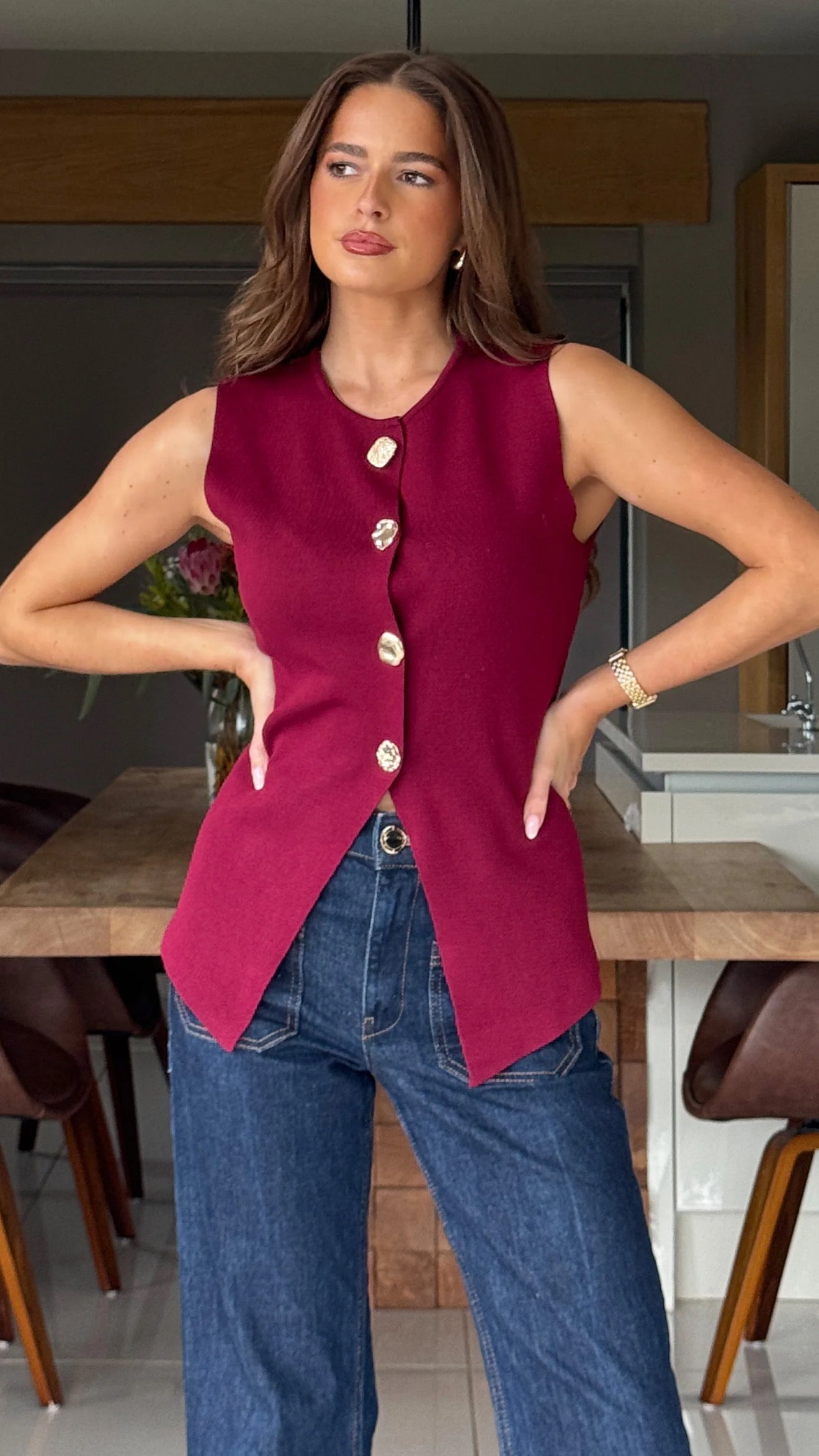 Wednesday Burgundy Knitted Waistcoat (PRE-ORDER) – Get That Trend