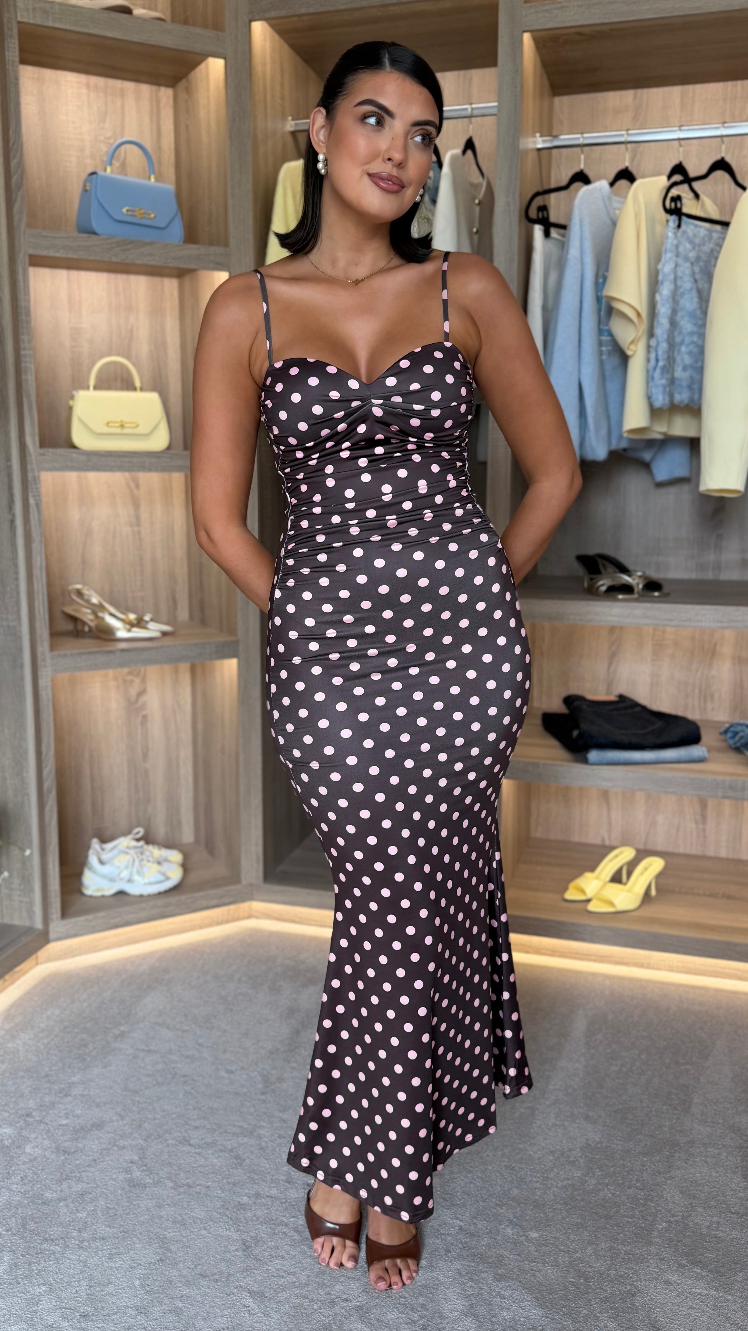 brown polka dot midi dress Fifi Brown Polka Dot Midi Dress – Get That Trend