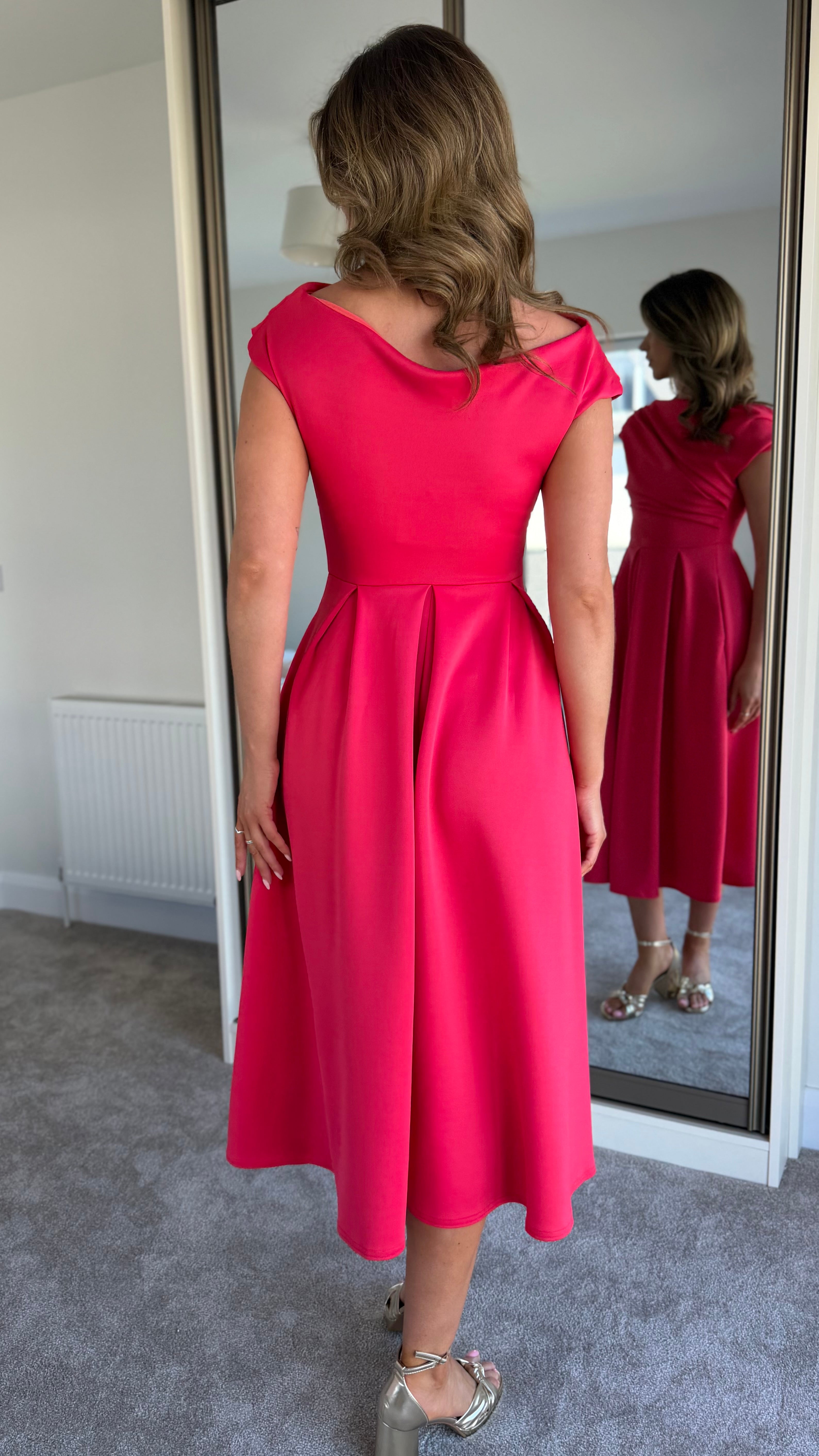 Jezebel Coral Asymmetric Neck Skater Dress – Get That Trend