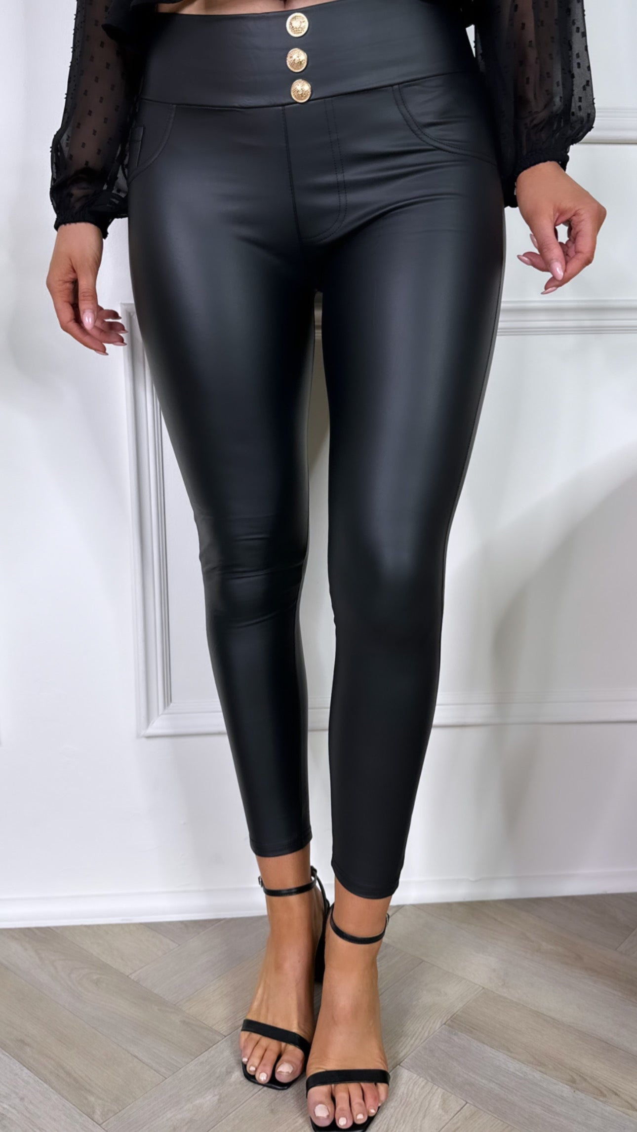 Ladies Leather Look Fitness Leggings, Black Sexy Leggings