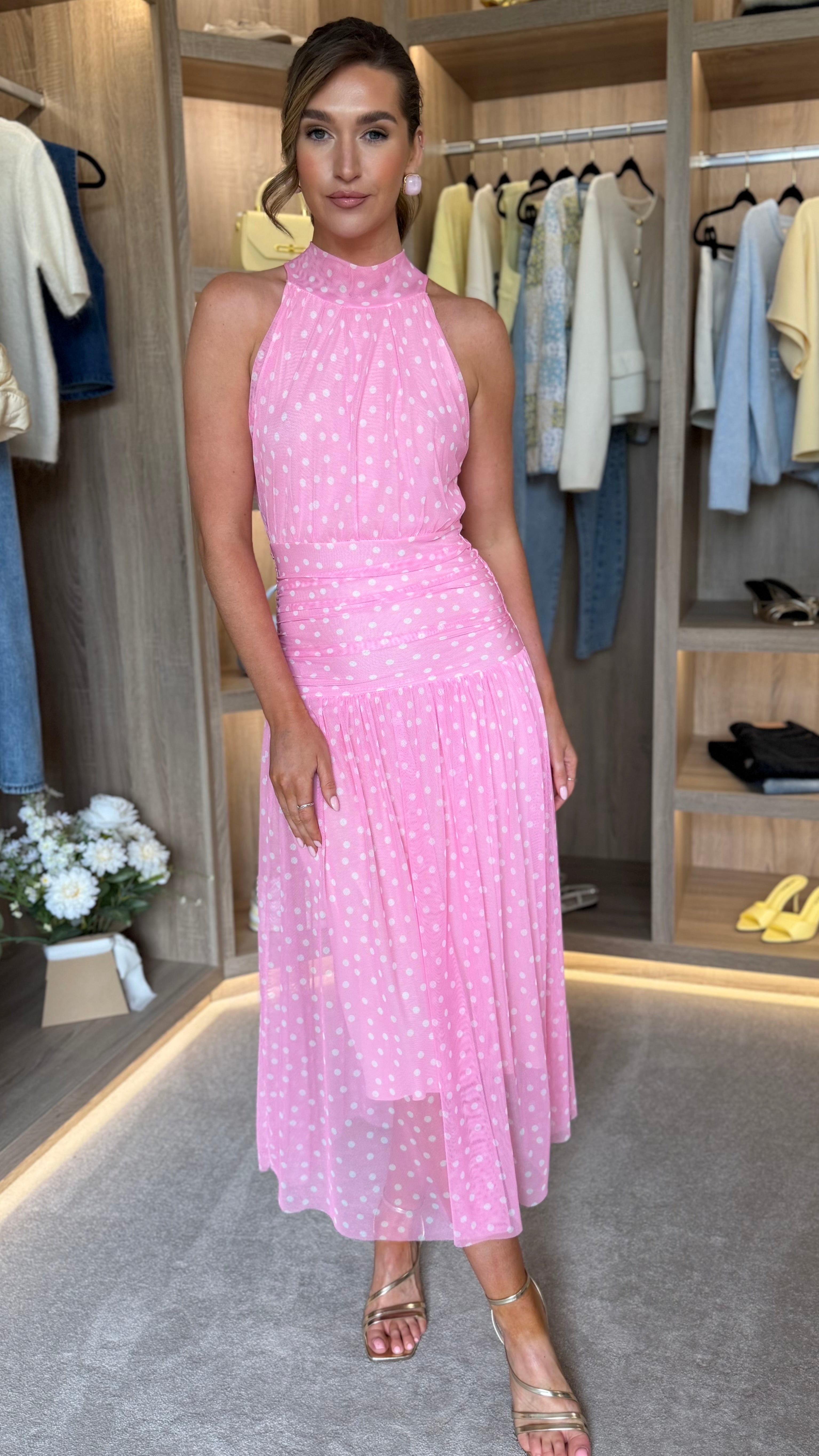 open lace back dress Bibi Bubblegum Pink Polka Dot High Neck Maxi Dress Get That Trend open lace back dress Bibi Bubblegum Pink Polka Dot High Neck Maxi Dress Get That Trend