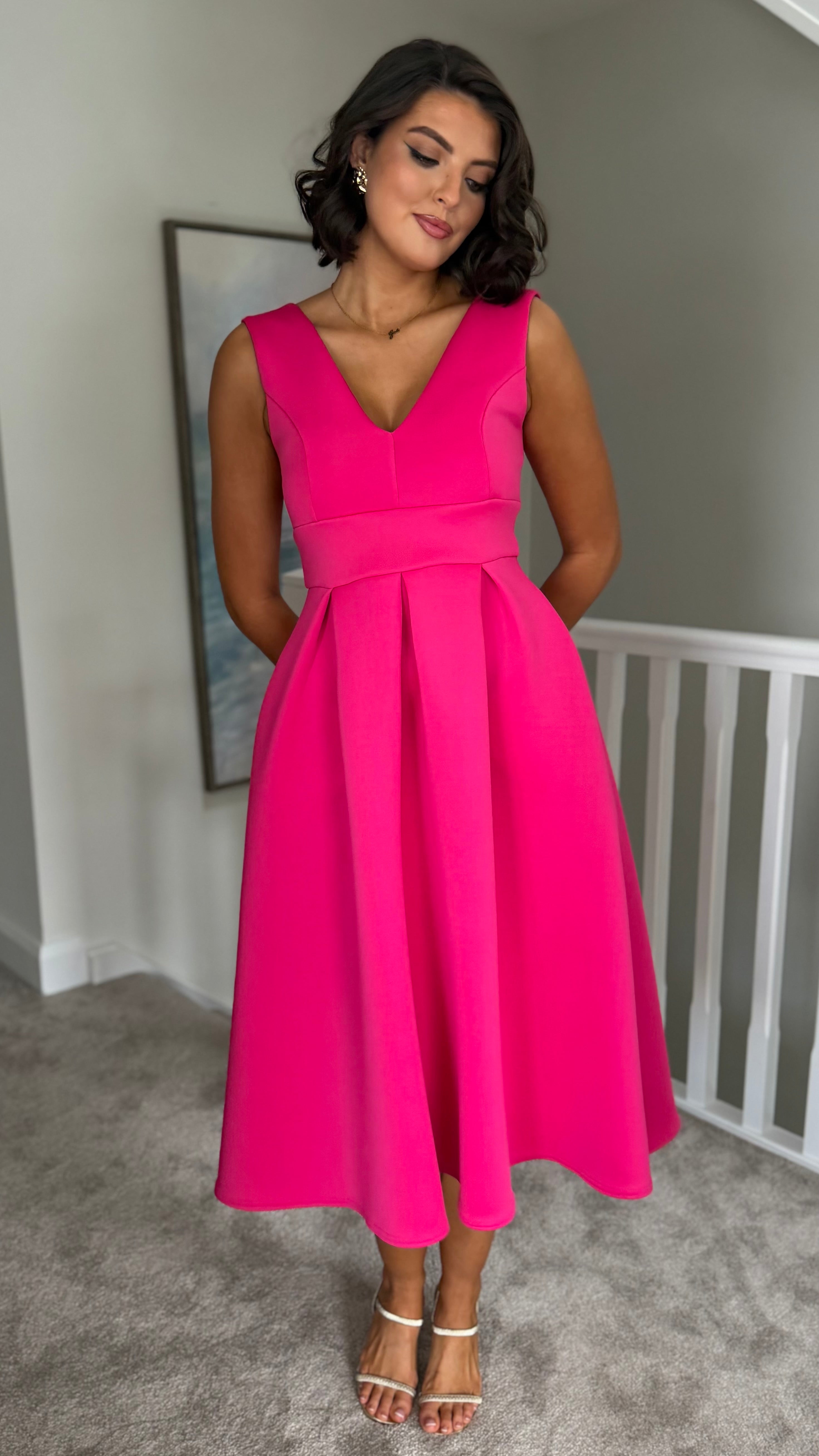 Summer Hot Pink V Neck Skater Dress – Get That Trend