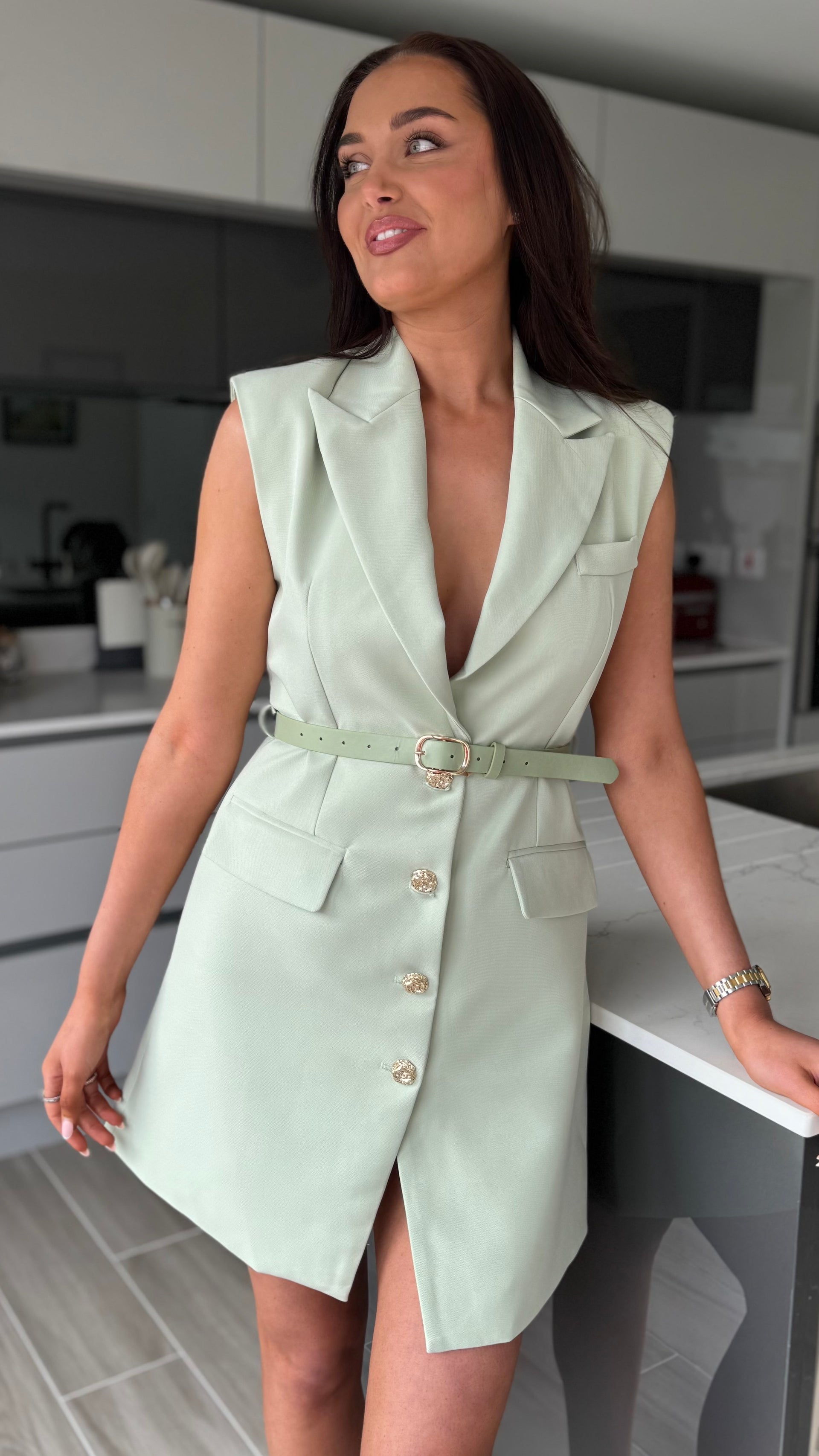 green blazer dress Lavish Alice wrap blazer dress in emerald green