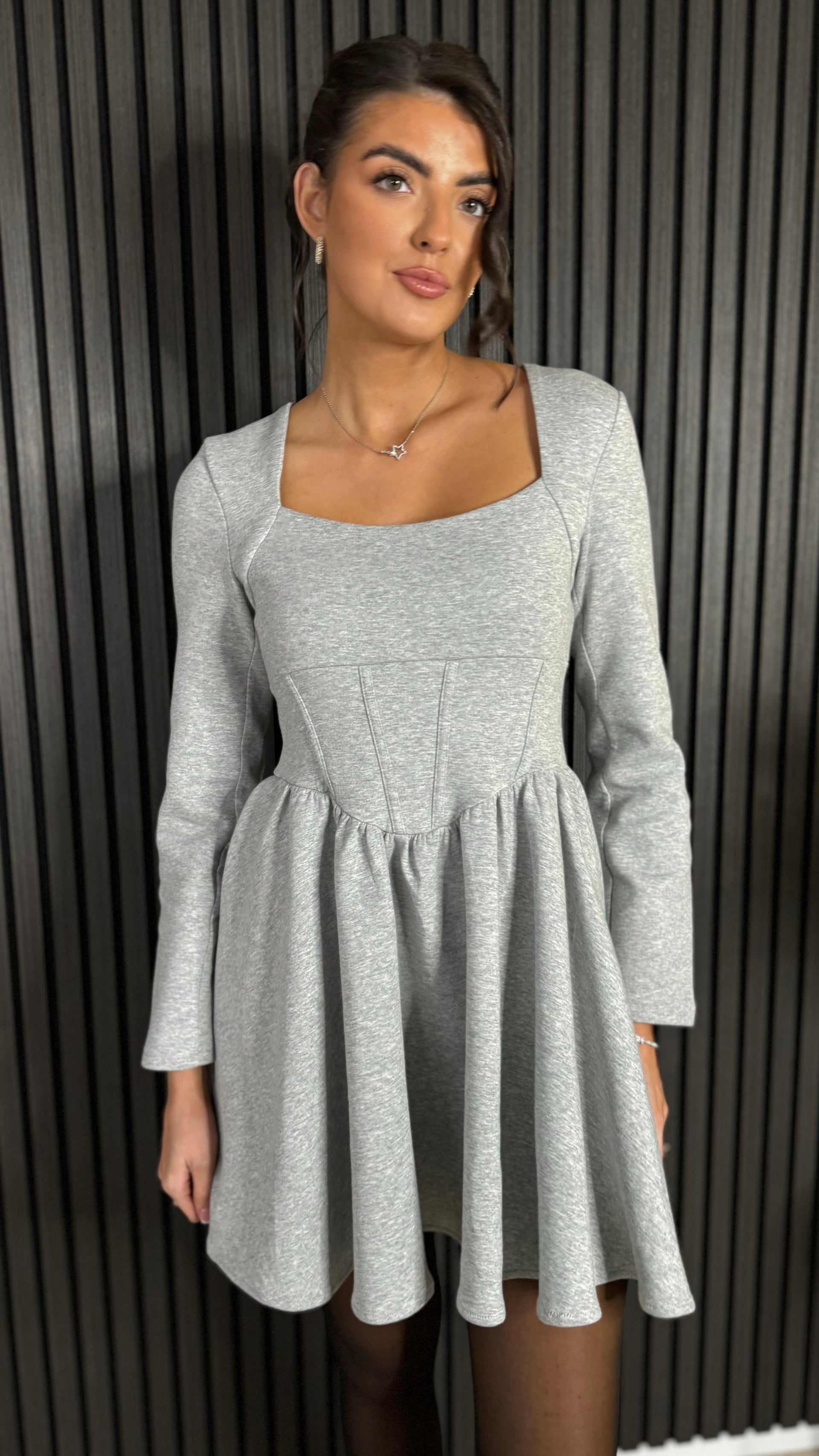 Chloe Grey Square Neck Skater Mini Dress – Get That Trend
