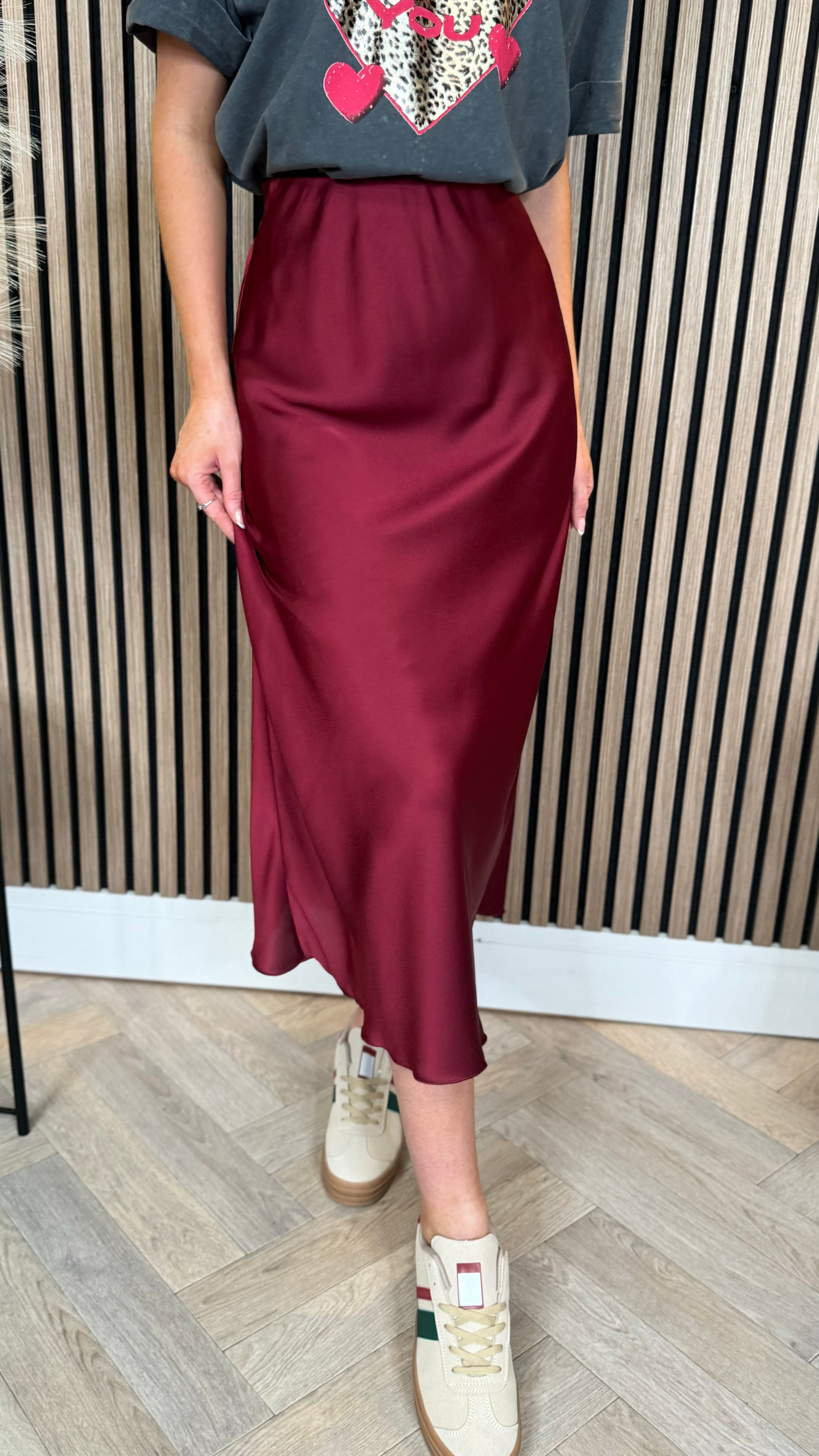 Burgundy skirt silk hotsell