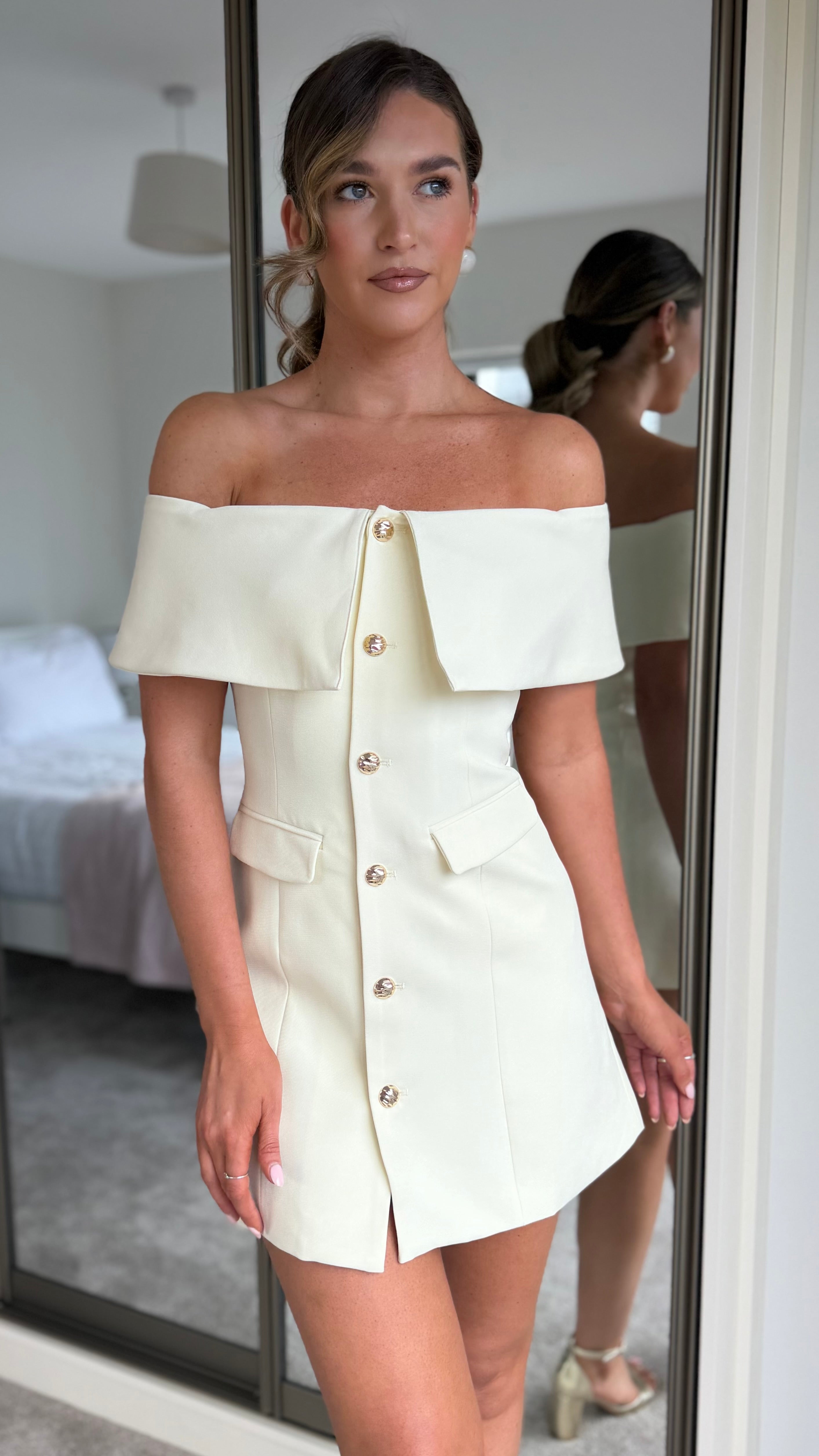 Novie Yellow Off Shoulder Button Down Mini Dress Get That Trend Novie Yellow Off Shoulder Button Down Mini Dress Get That Trend