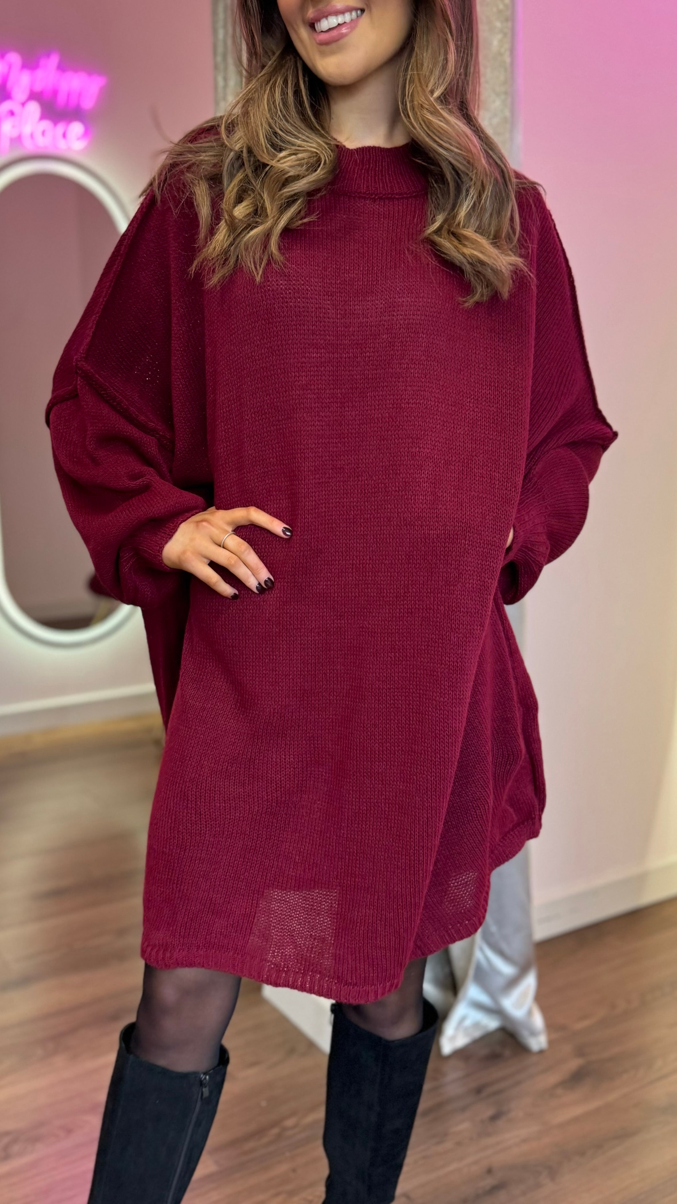 Madalina Burgundy Chunky Knit Jumper Dress Get That Trend