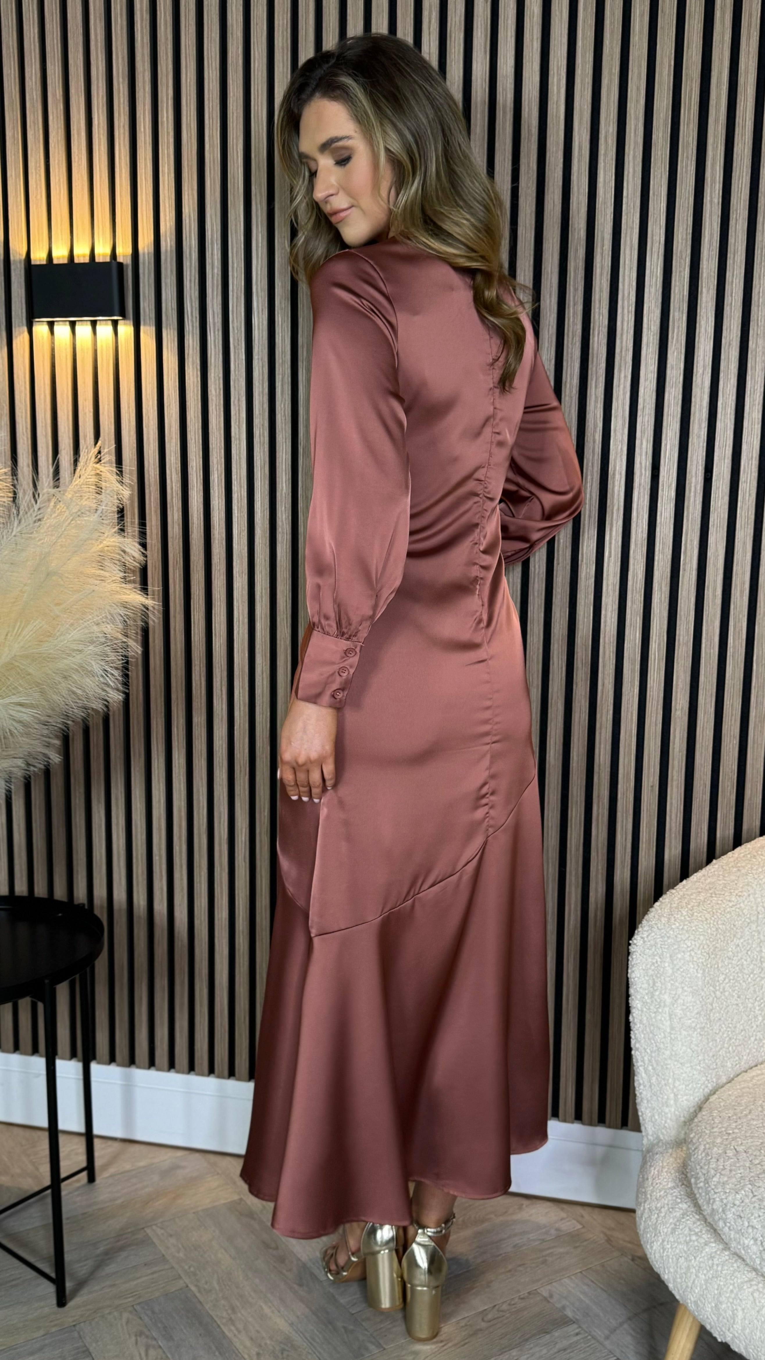 Dusky pink long sleeve dress best sale