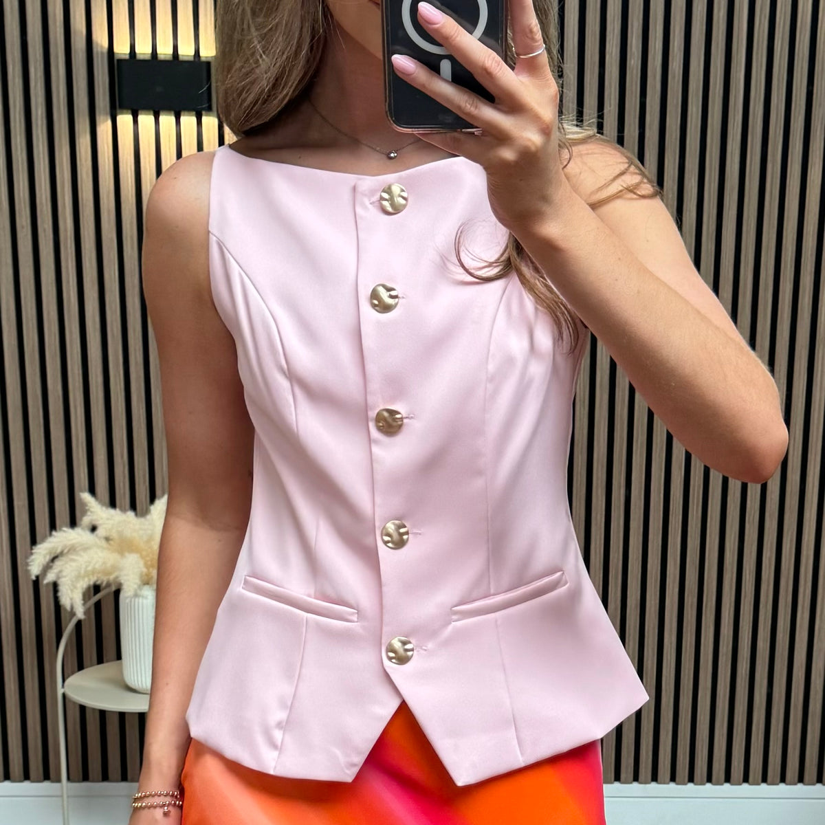 Pink Button Front Jacket Tina Pink Boatneck Button Front Waistcoat – Get That Trend