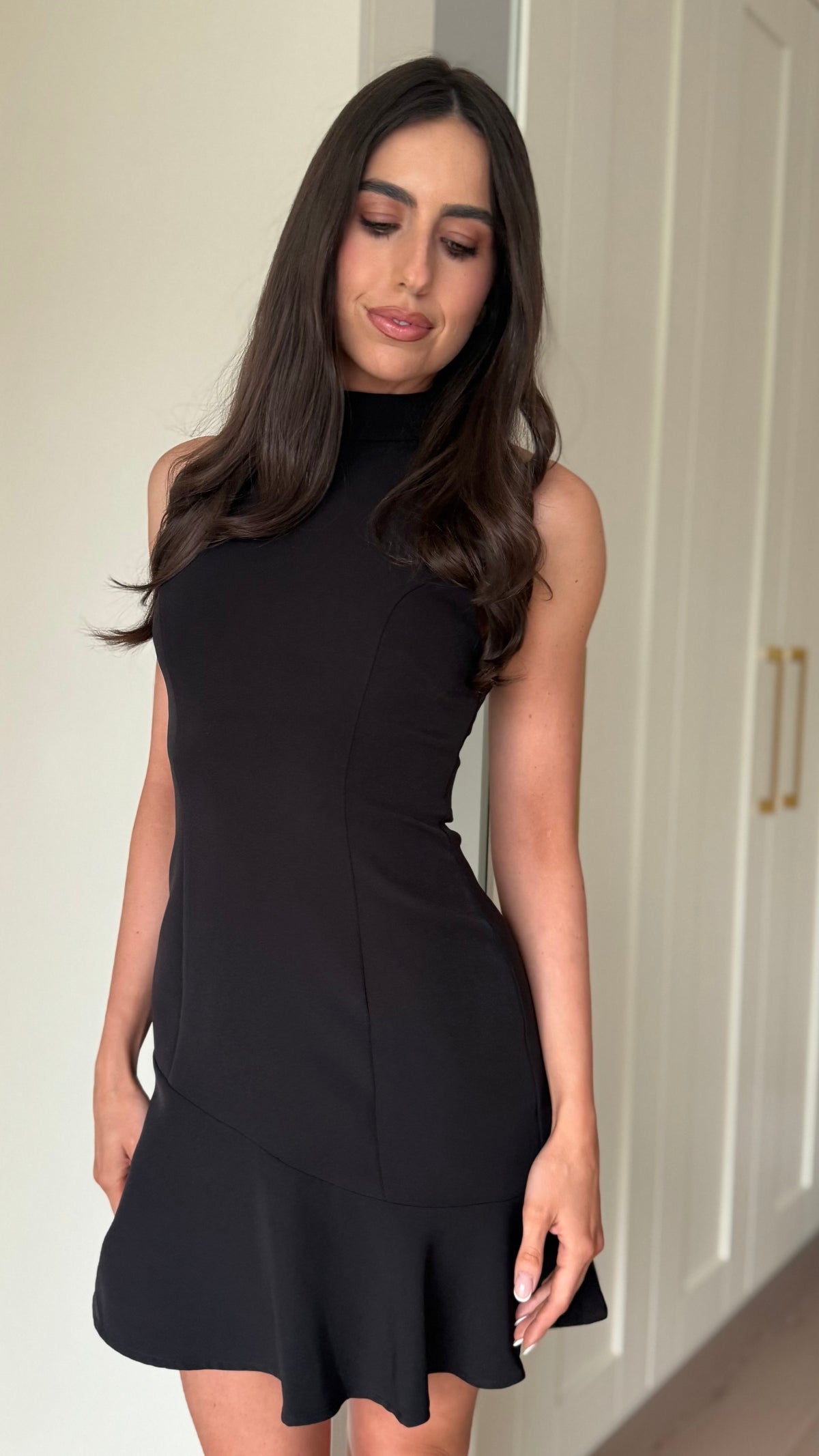Bree Black Halterneck Frill Hem Mini Dress – Get That Trend