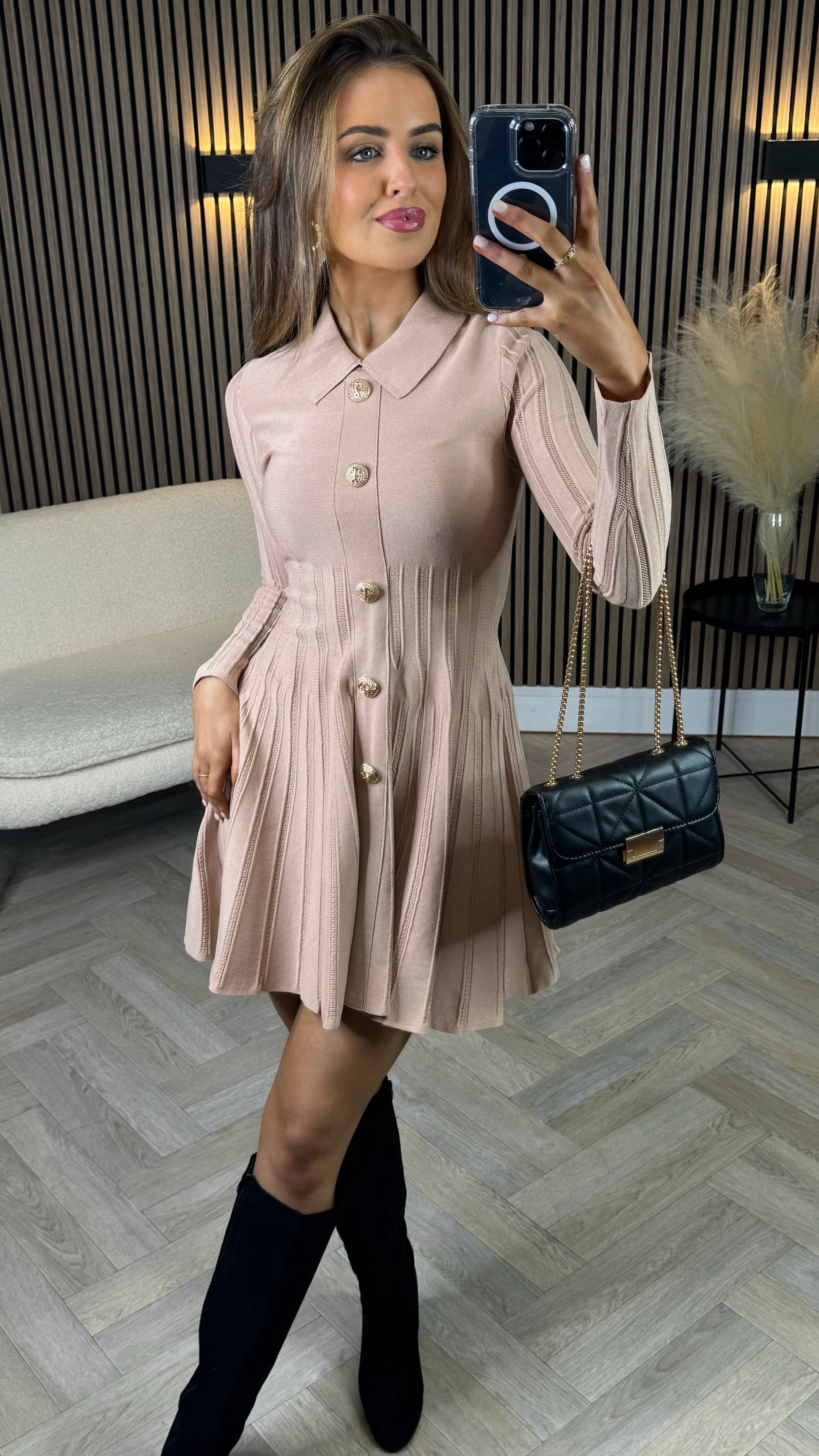 Beige button down dress online