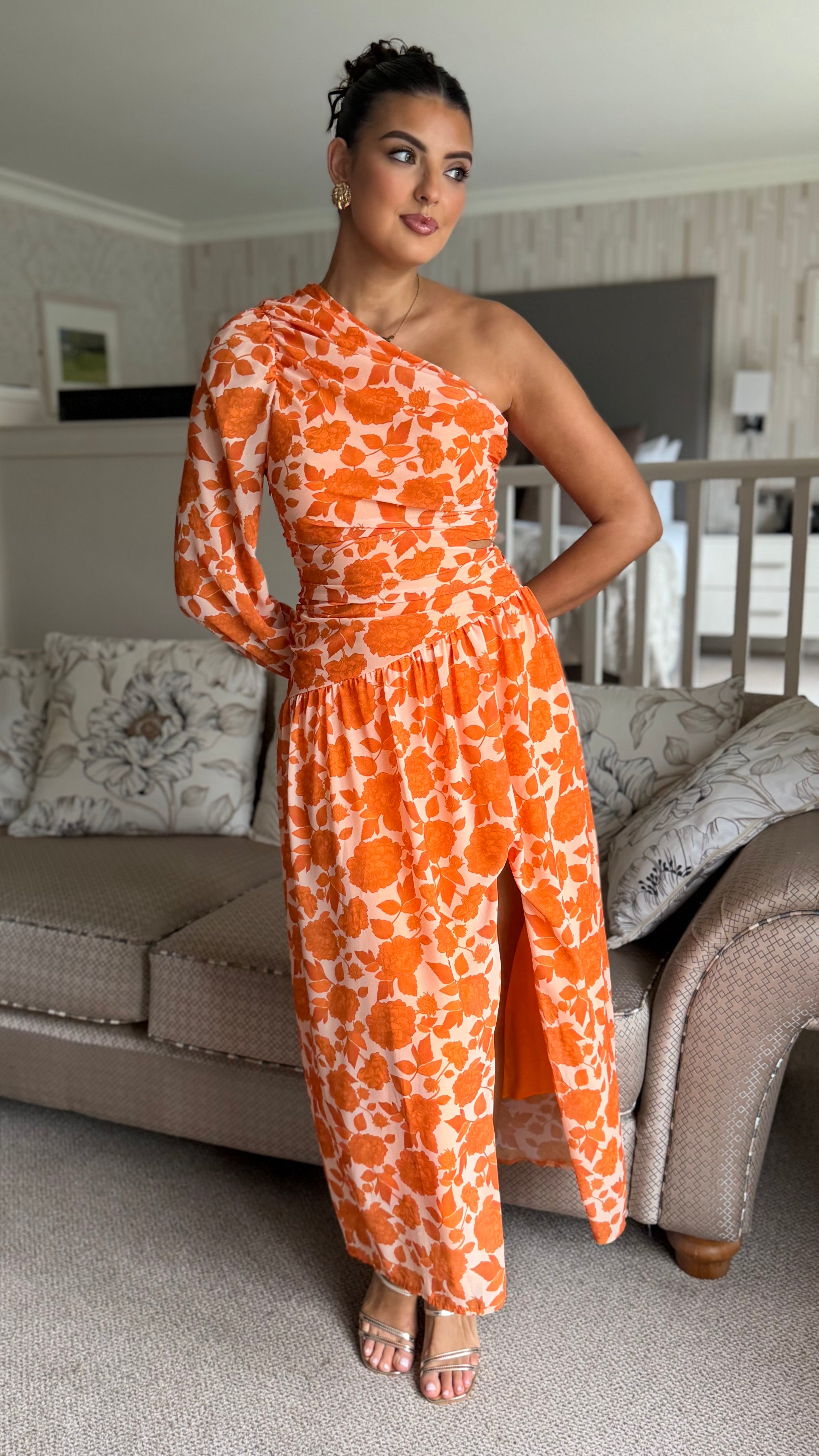 open lace back dress J.Crew Mercantile Orange Floral Wrap Midi Dress main image 1