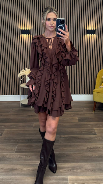 Leia Brown Frill Detail Mini Dress – Get That Trend