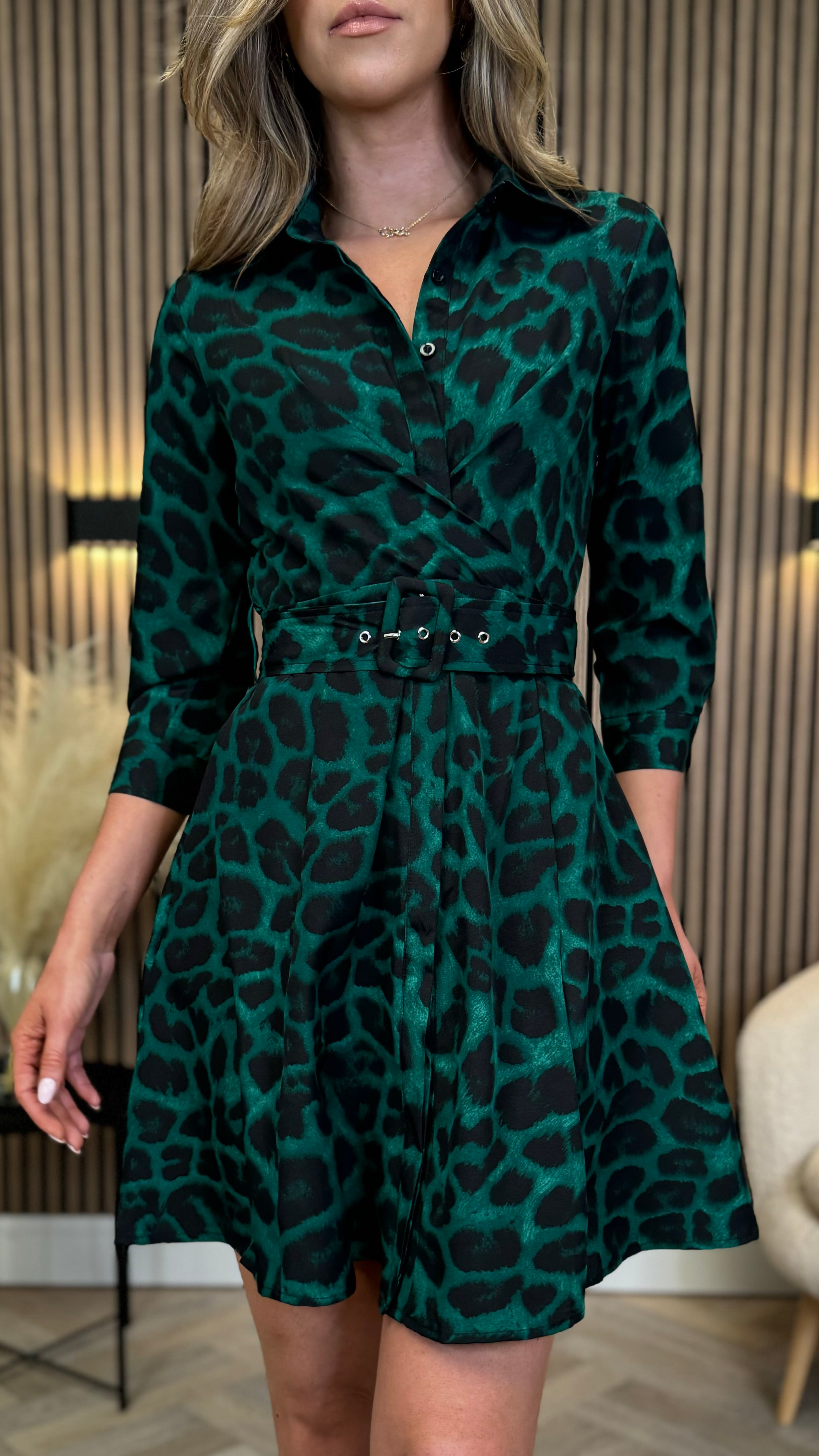 Green leopard wrap dress hotsell