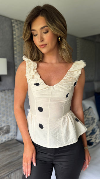 Clarissa Cream Polka Dot Peplum Top – Get That Trend
