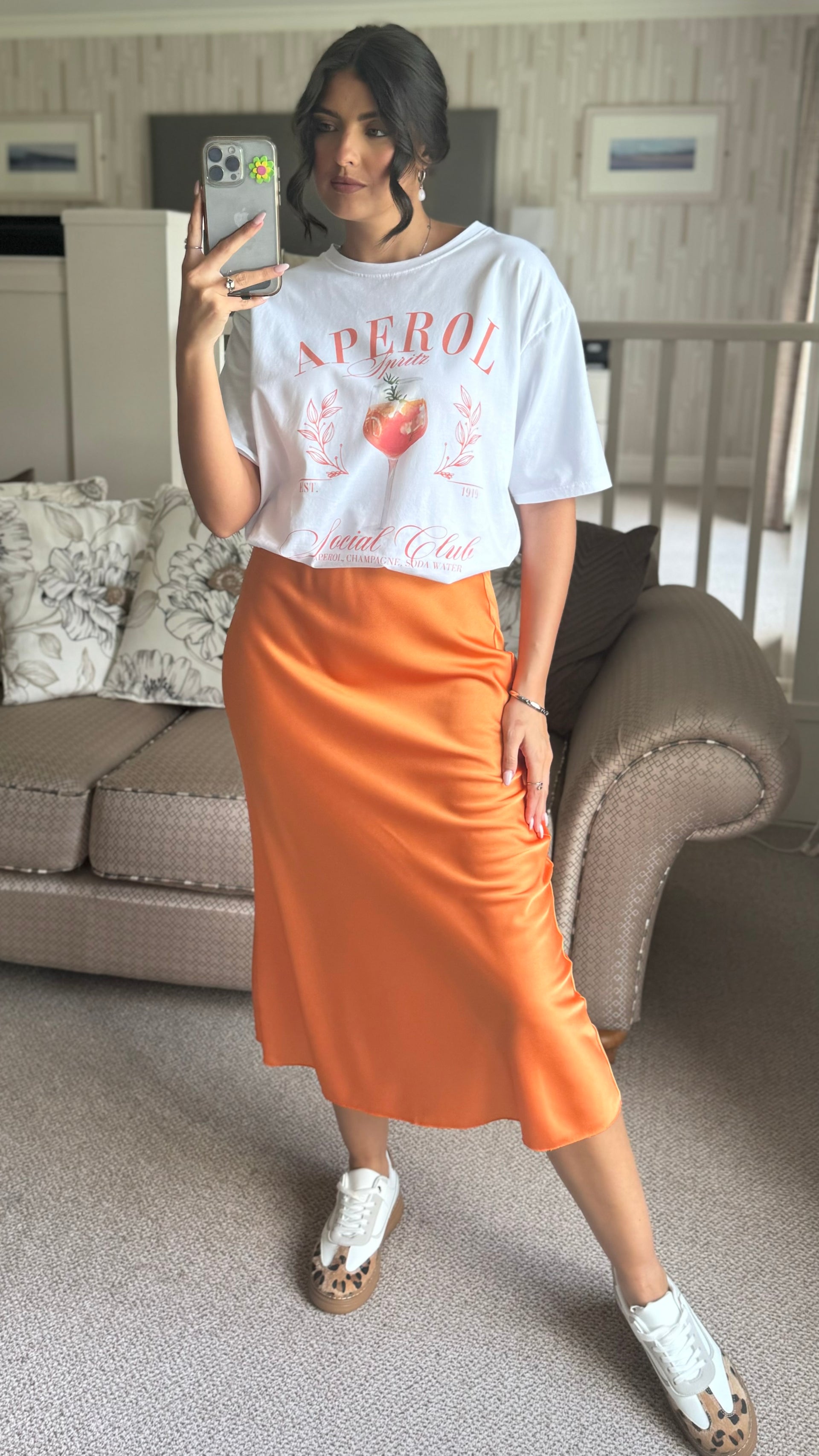 Yaella Orange Midi Skirt – Get That Trend