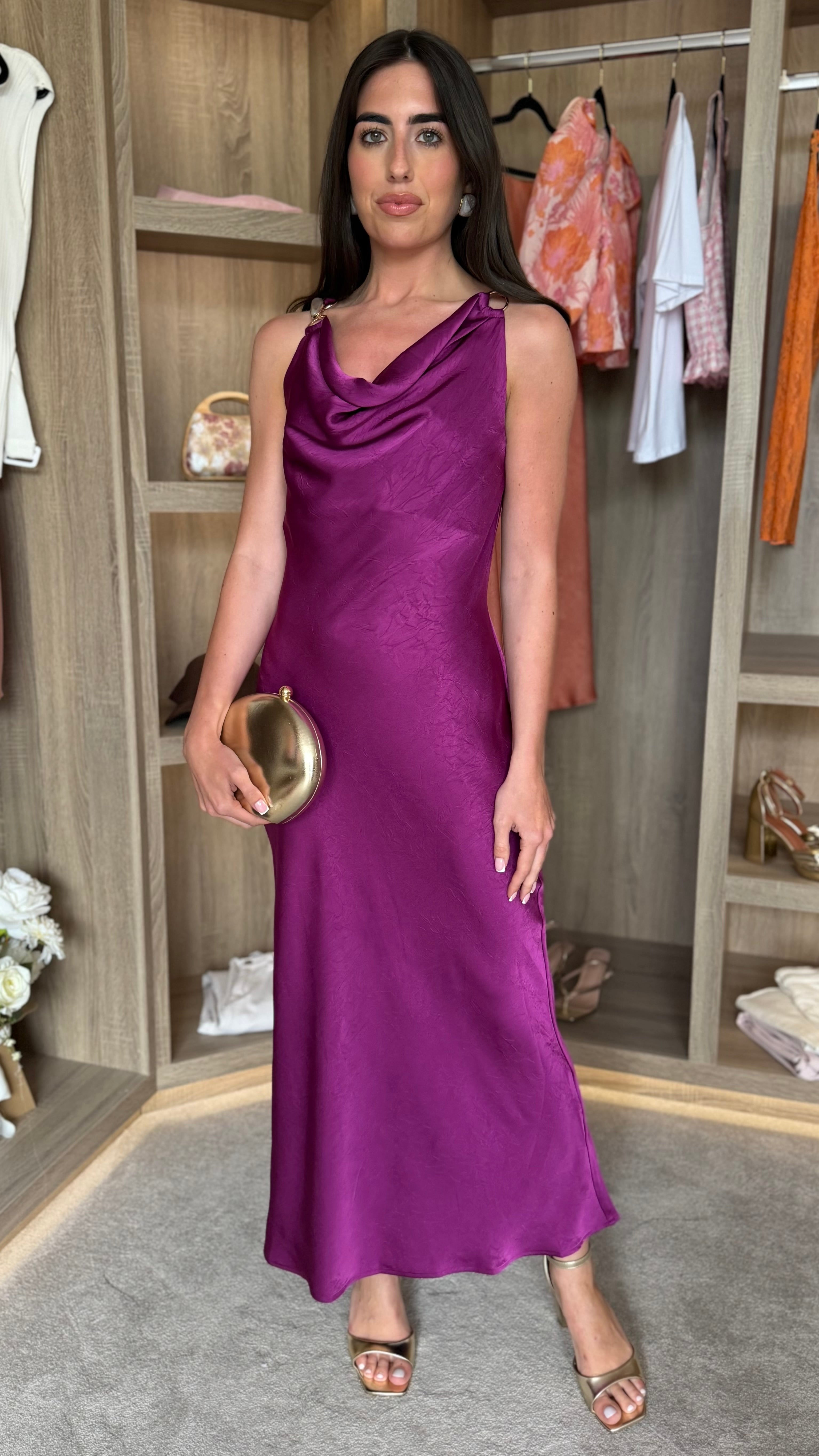 plum satin midi dress Narcissa Purple Satin Jewel Detail Midi Dress – Get That Trend