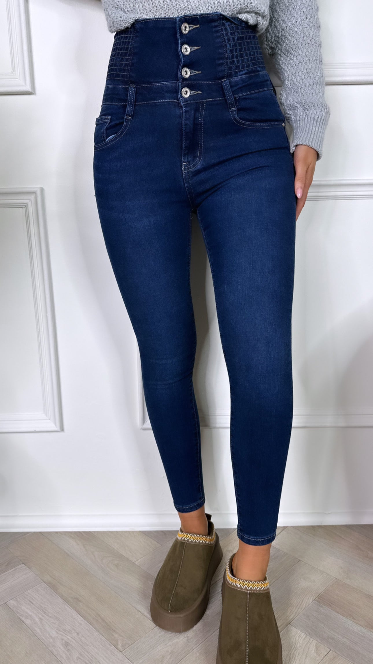 SHEIN Essnce Dark Wash High-Waisted High Stretch Skinny Jeans | SHEIN