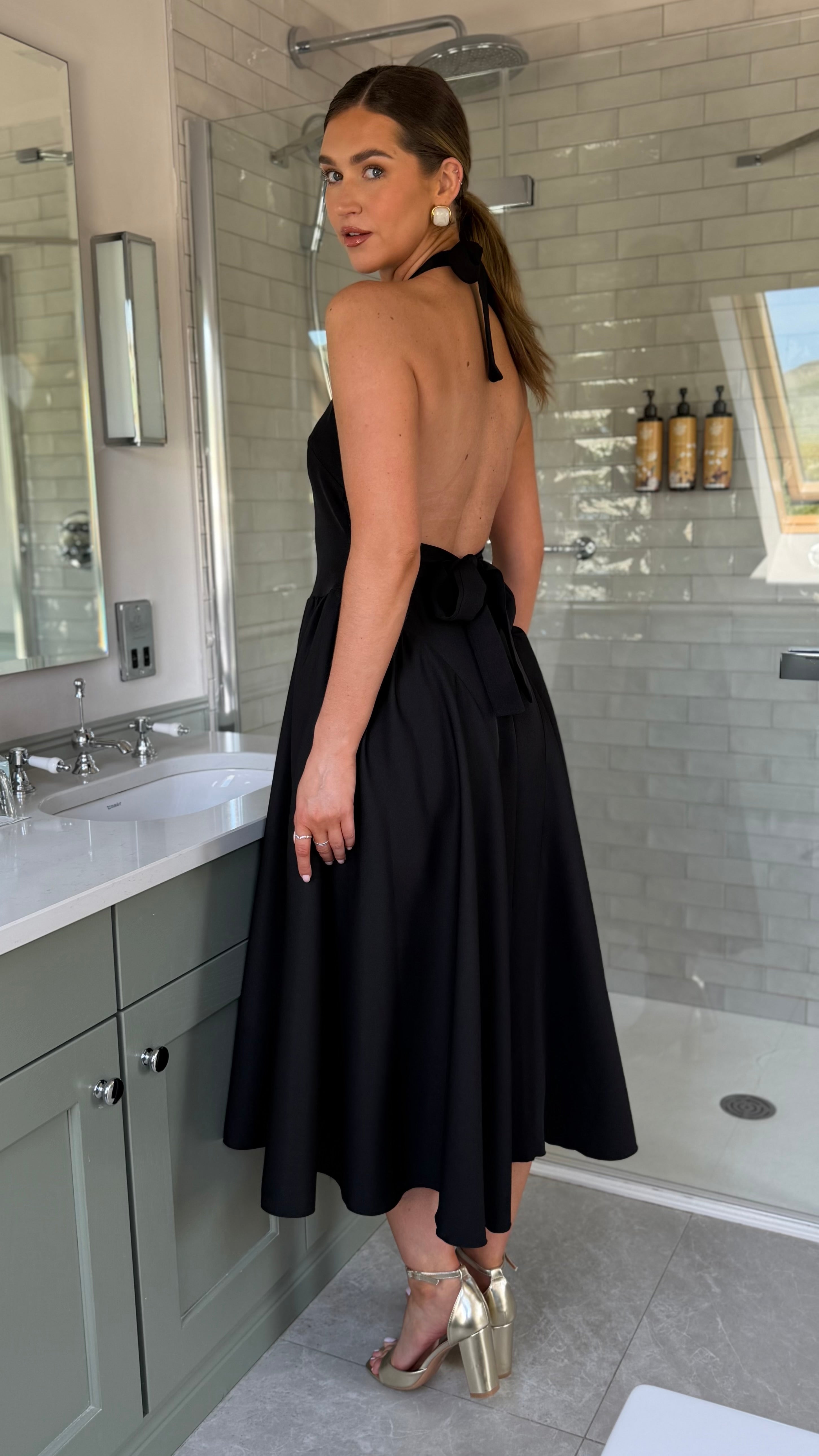 Lucy Black Halter Neck Midi Dress  Get That Trend
