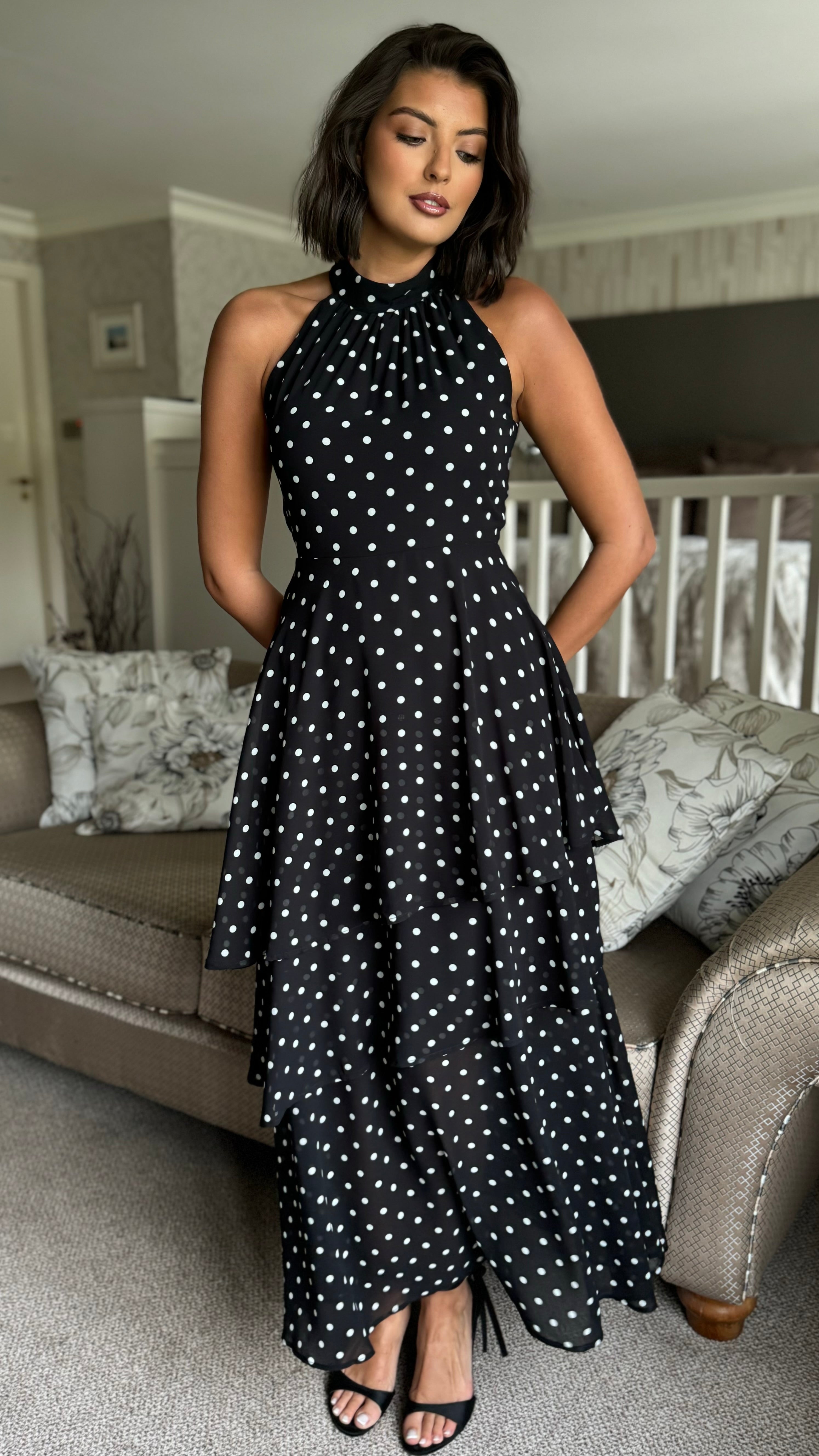 Marceline Black Polka Dot Tiered Midi Dress Get That Trend Marceline Black Polka Dot Tiered Midi Dress Get That Trend