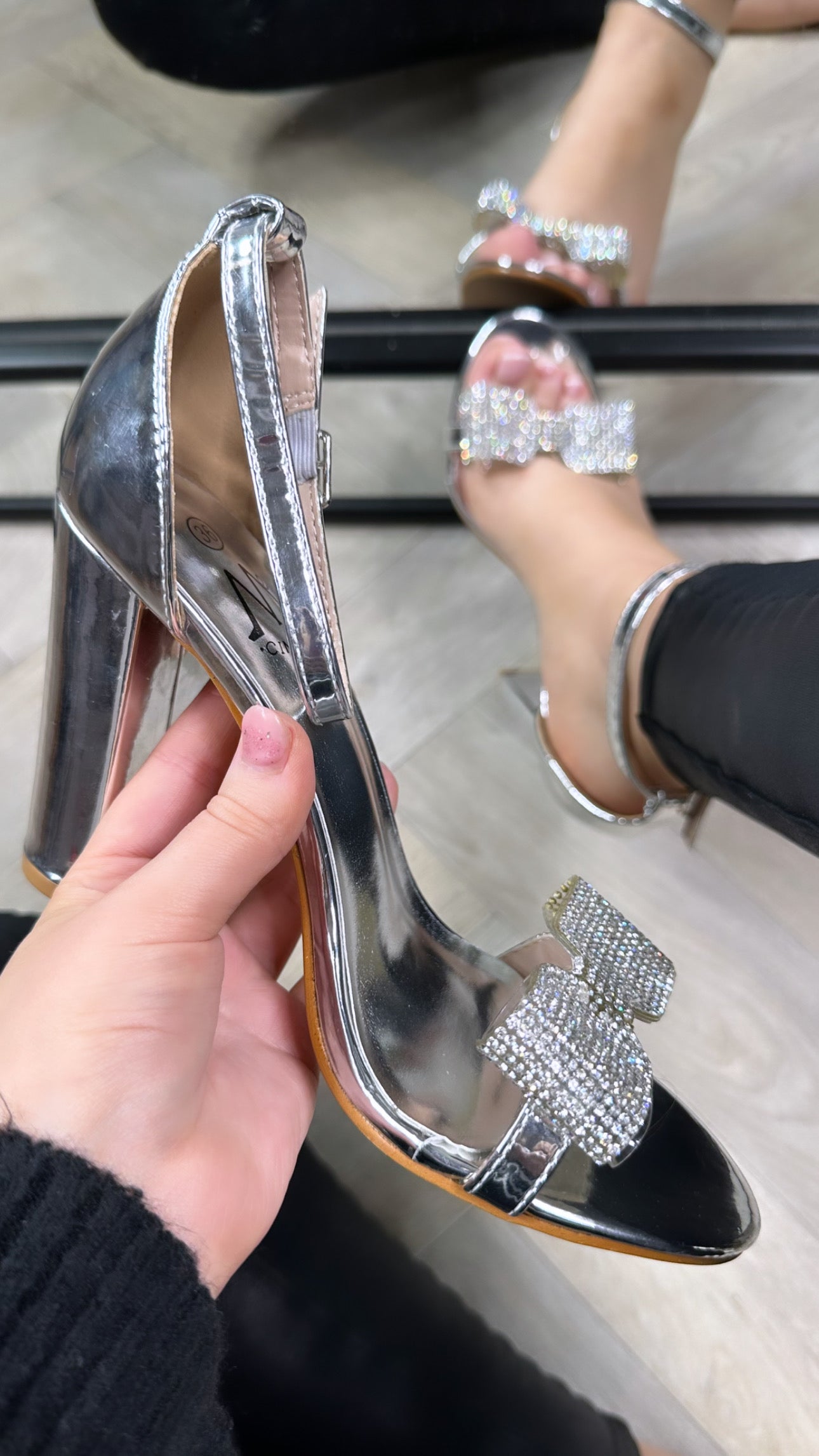 Harlowe Silver Diamante Bow Block Heel Sandals Get That Trend