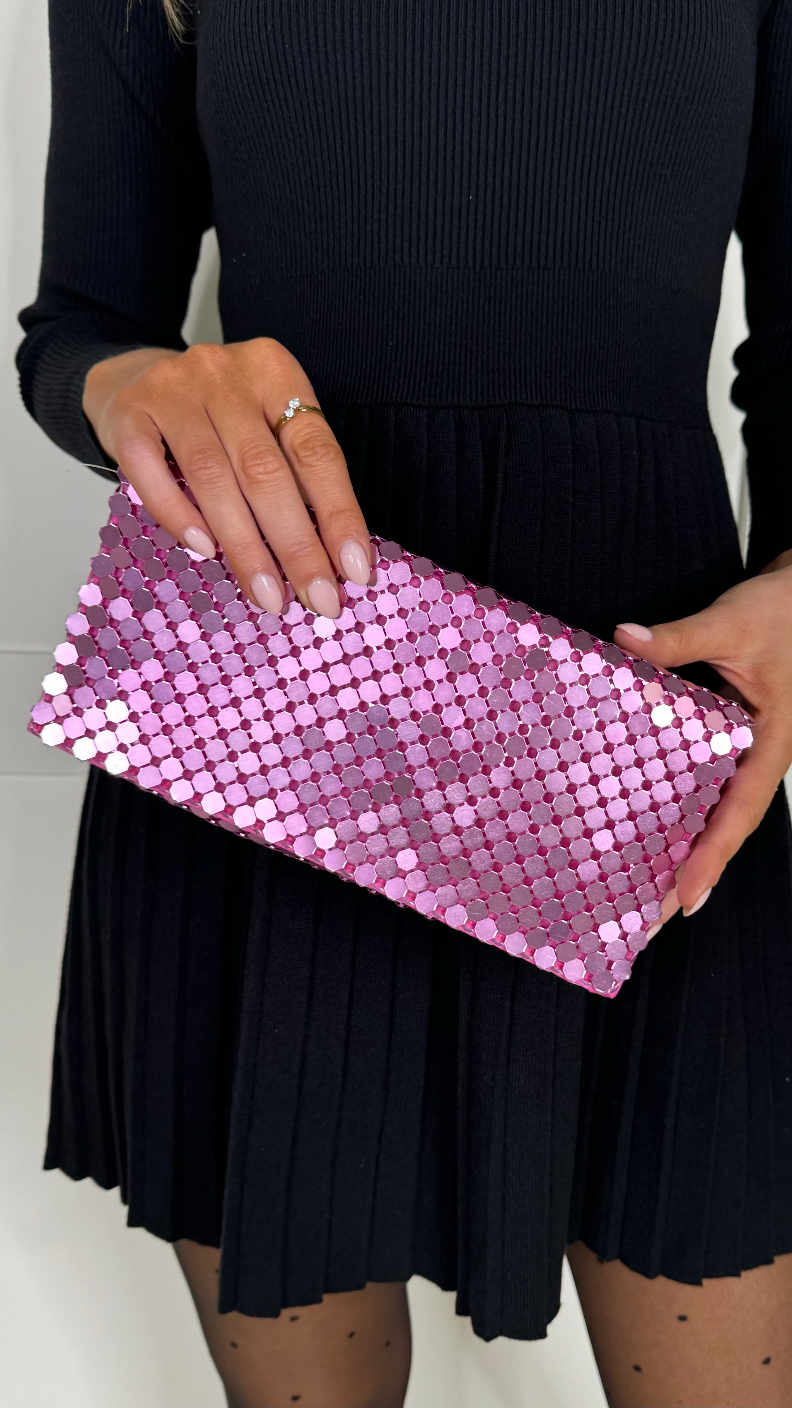 Pink sparkly clutch bag sale