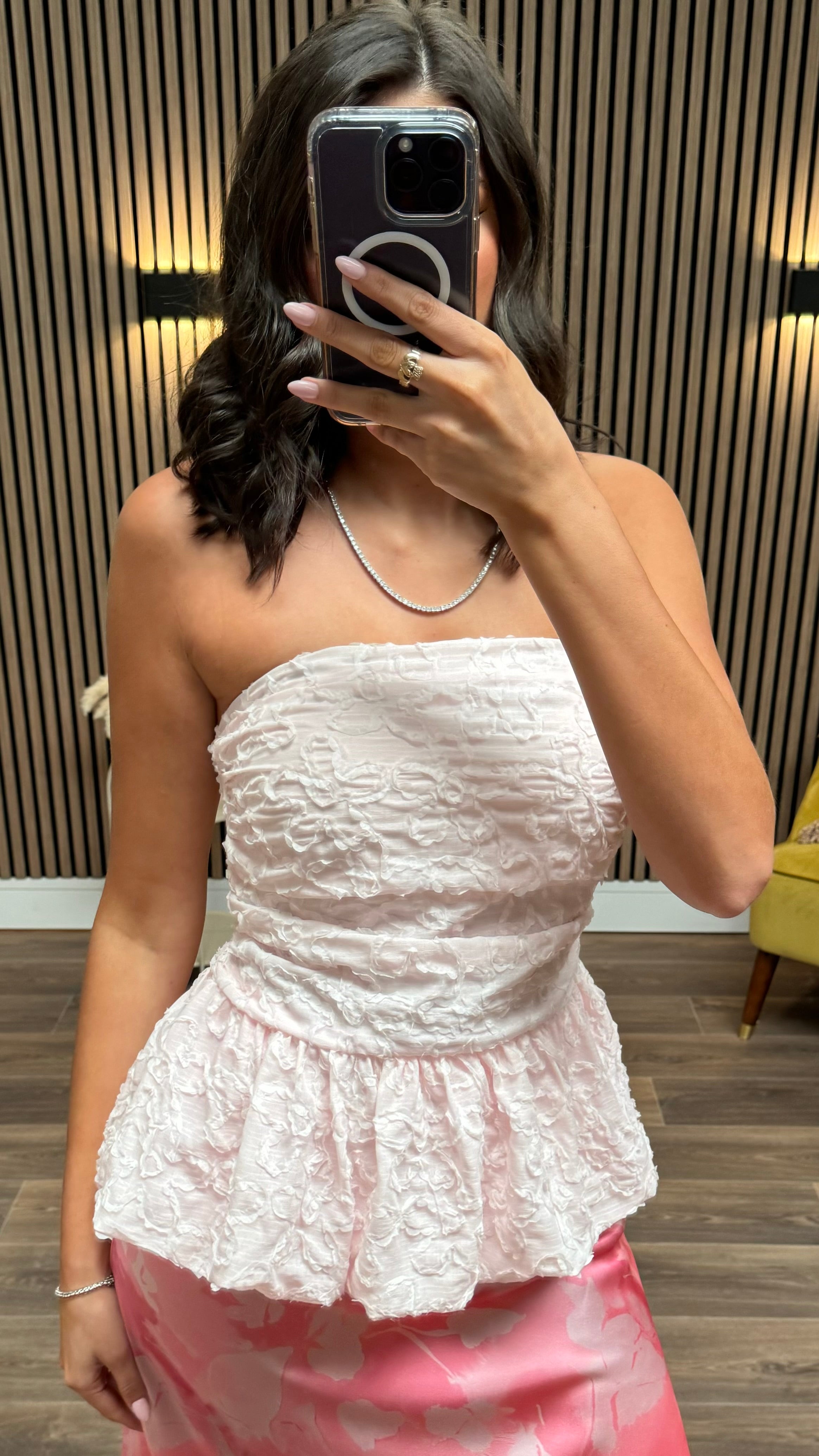 pink lace peplum top