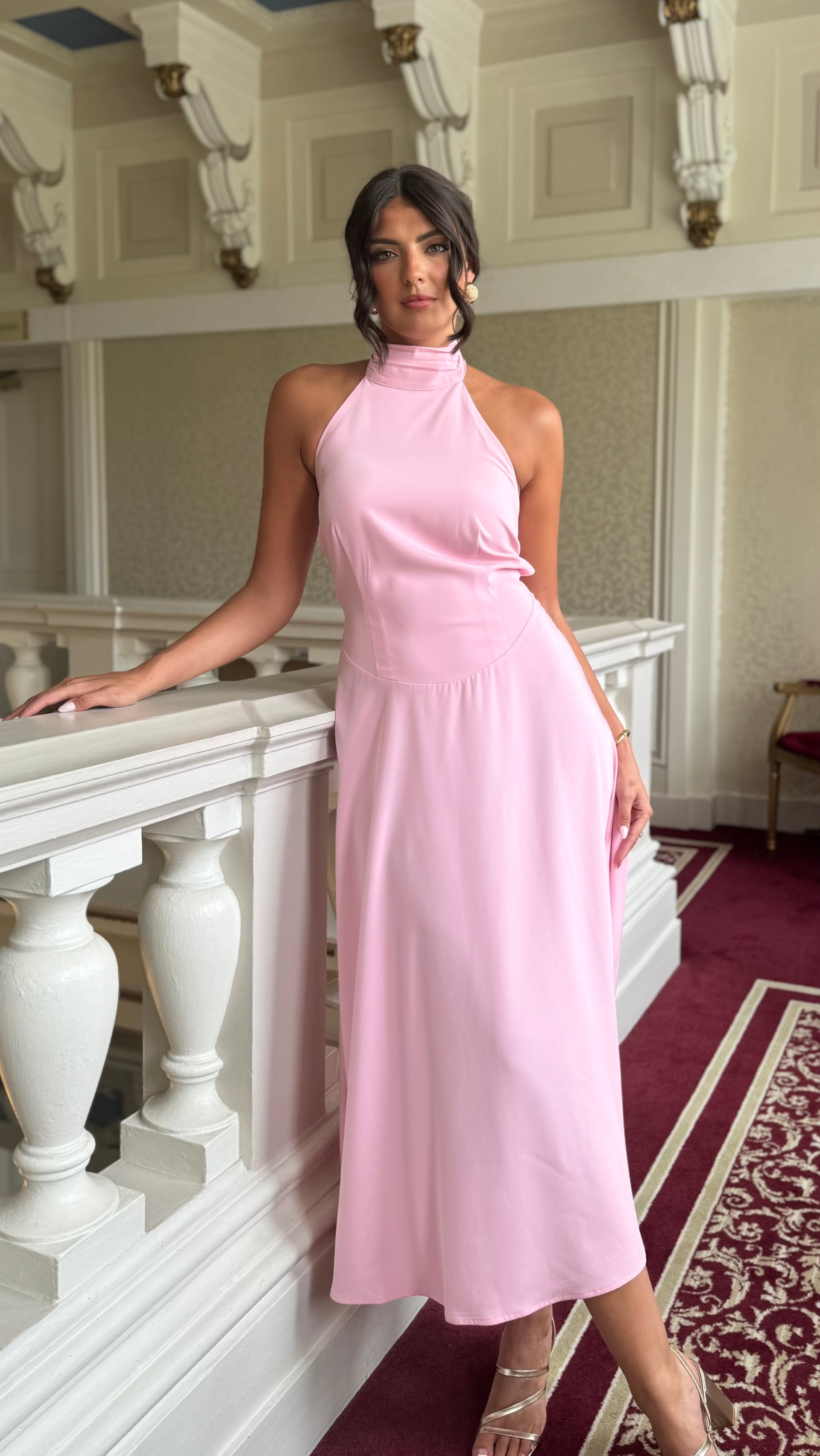 strapless open back dress Haisley Pink Halterneck Tie Detail Midaxi Dress – Get That Trend