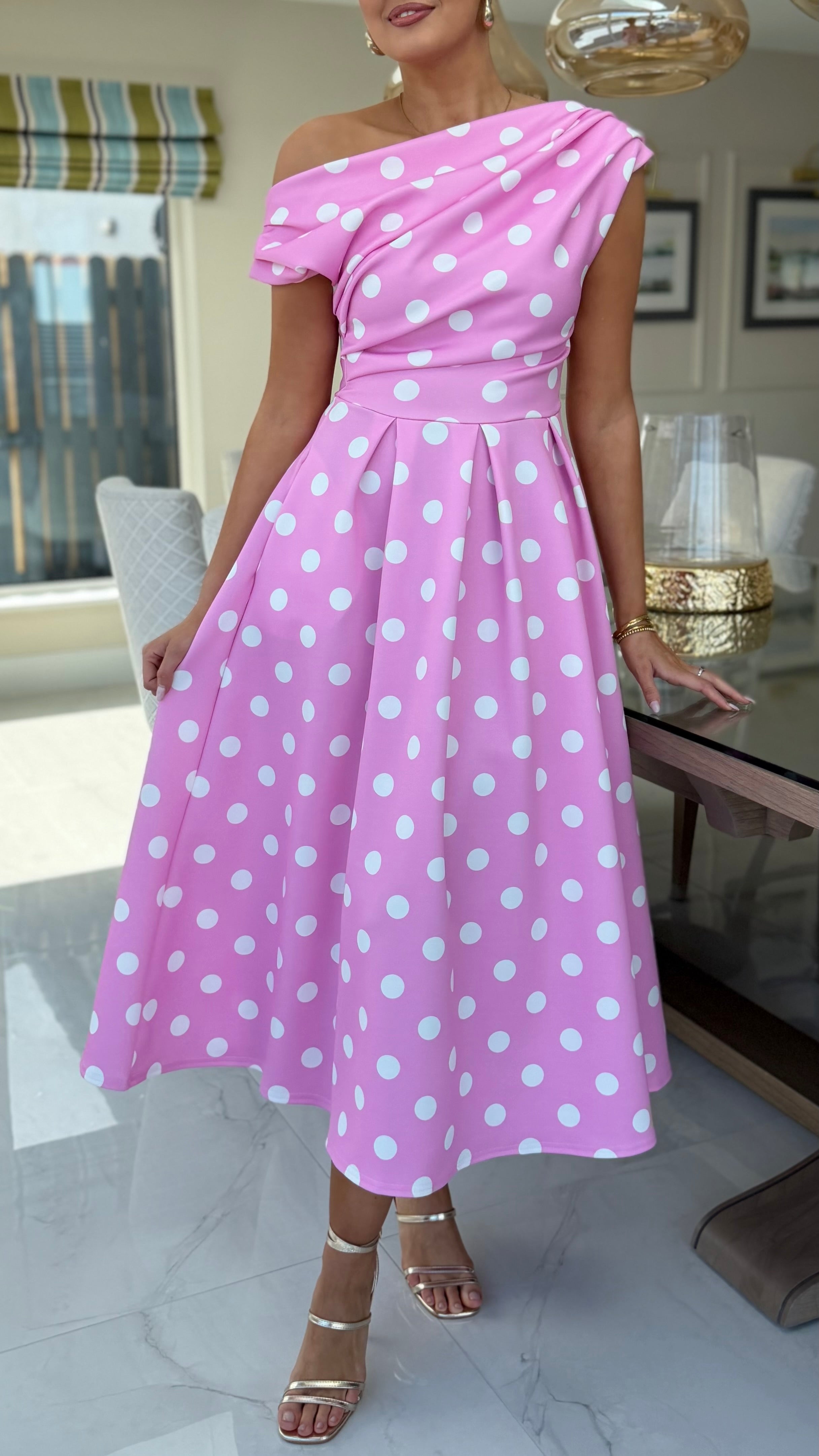 unique 21st birthday dresses Polka Dot Block Printed Asymmetrical Cotton Midi Dress 26
