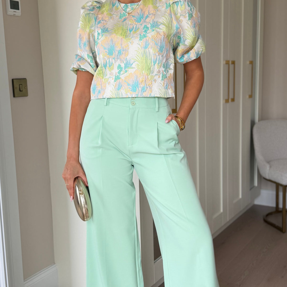 Harper Green & Blue Floral Printed Puff Sleeve Top – Get That Trend