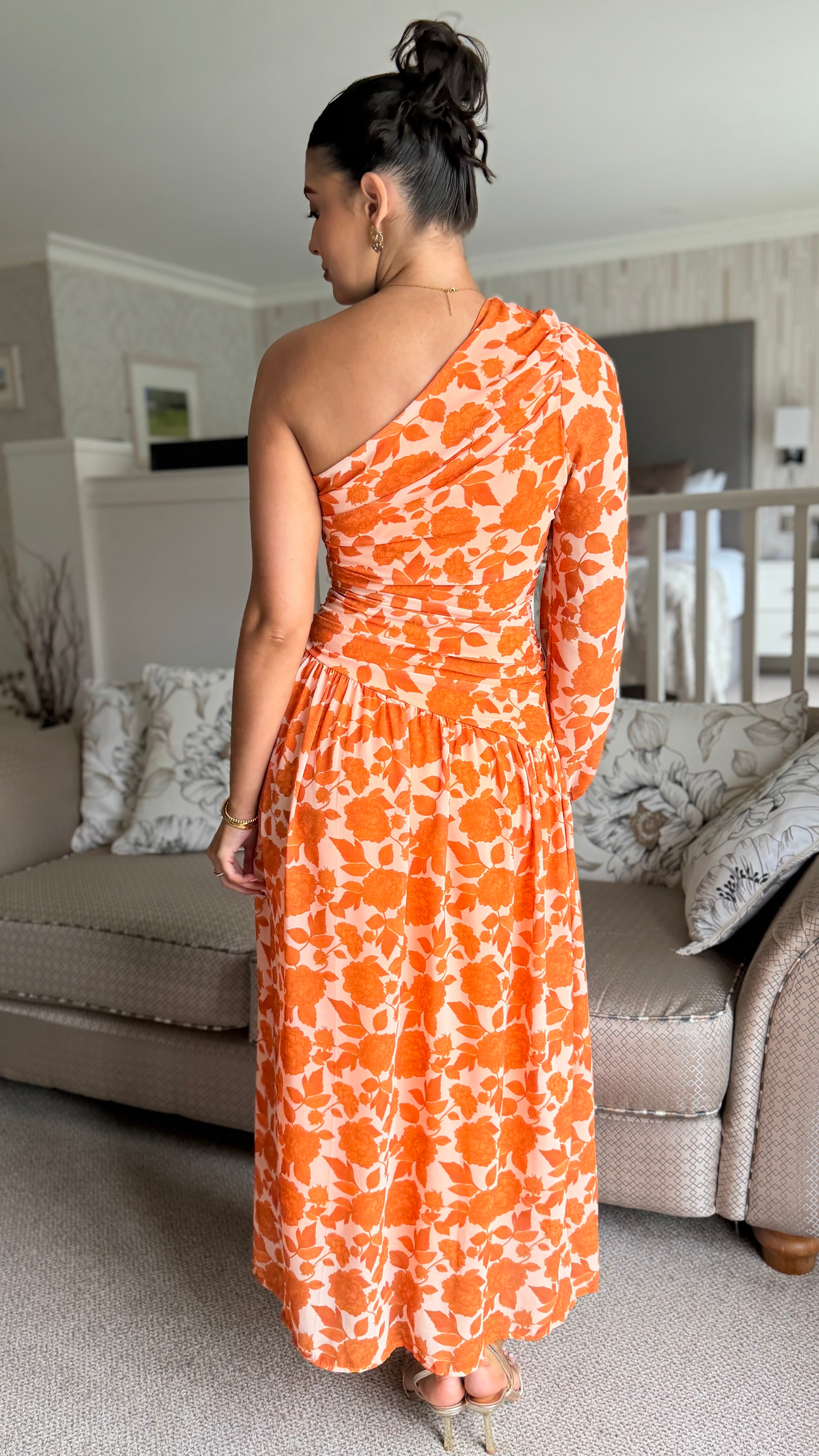 knee length dresses for ladies Parker Brynlee Printed Asymmetrical Midi Dress, Blue, Women's, M