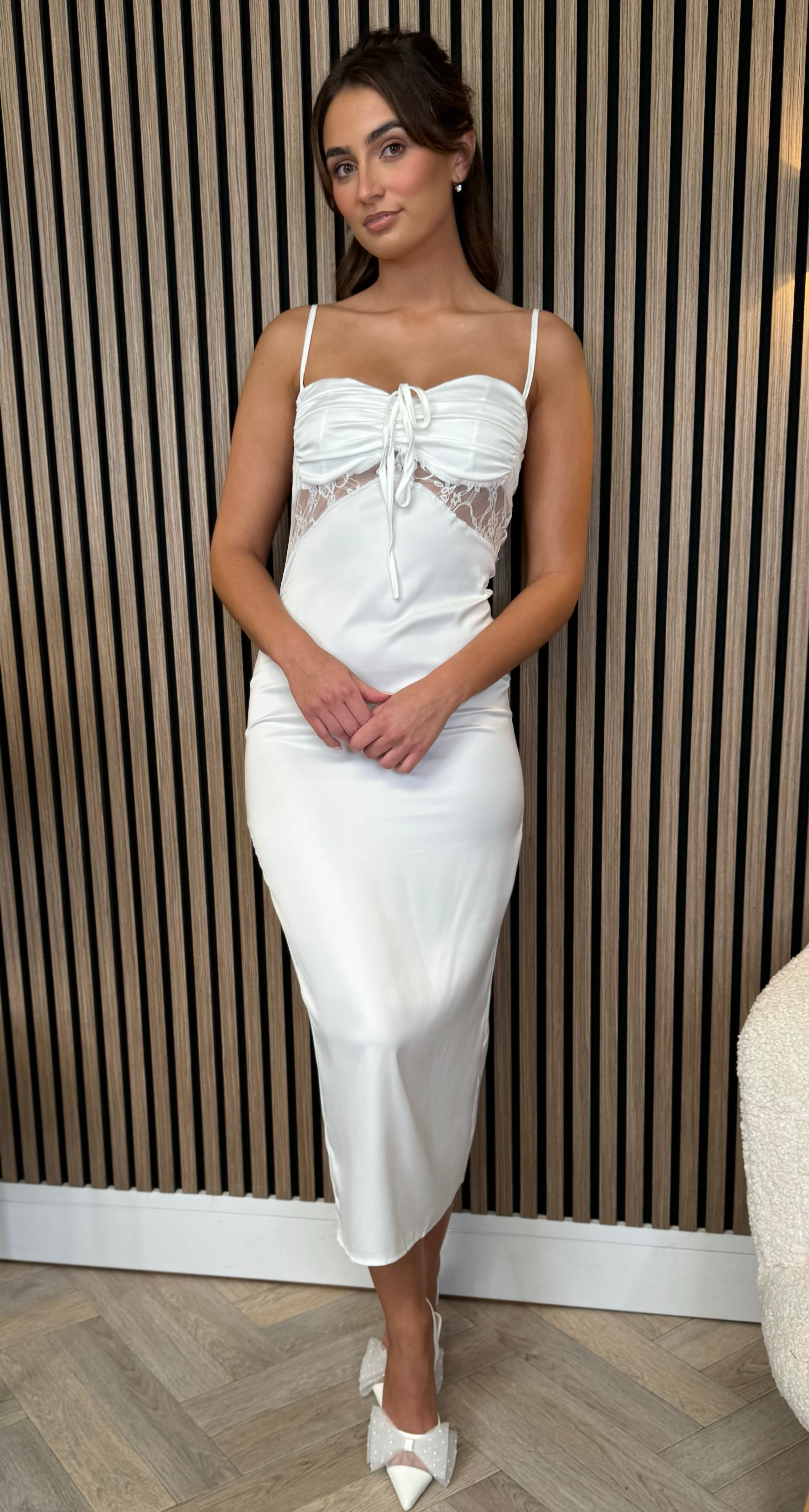 red high low lace dress Lace Trim Midi Slip Dress | Designer Collection main image 1
