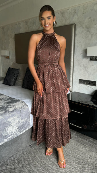 Padma Brown Polka Dot Tiered Maxi Dress Get That Trend Padma Brown Polka Dot Tiered Maxi Dress Get That Trend