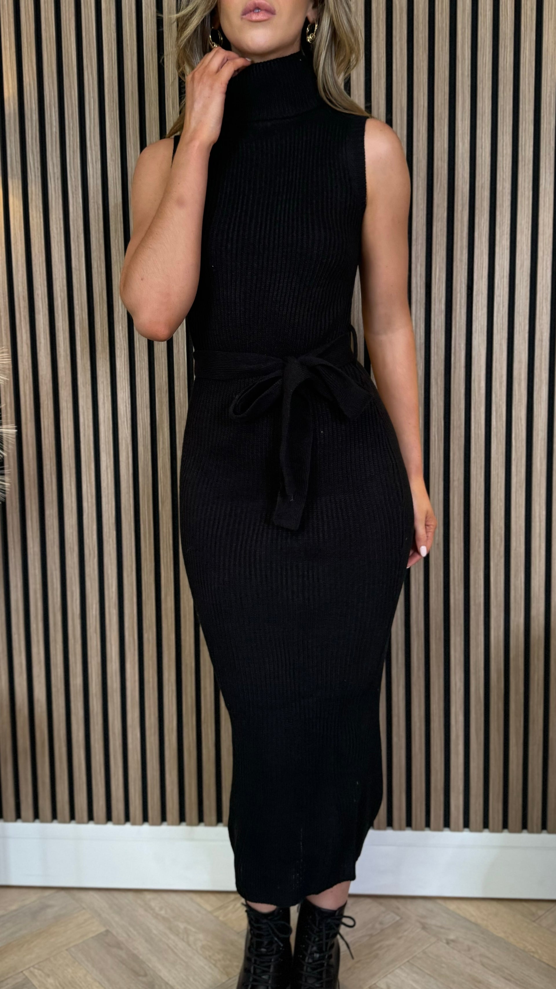 Paige Black Roll Neck Sleeveless Belted Knit Midi Dress Get That Trend Paige Black Roll Neck Sleeveless Belted Knit Midi Dress Get That Trend