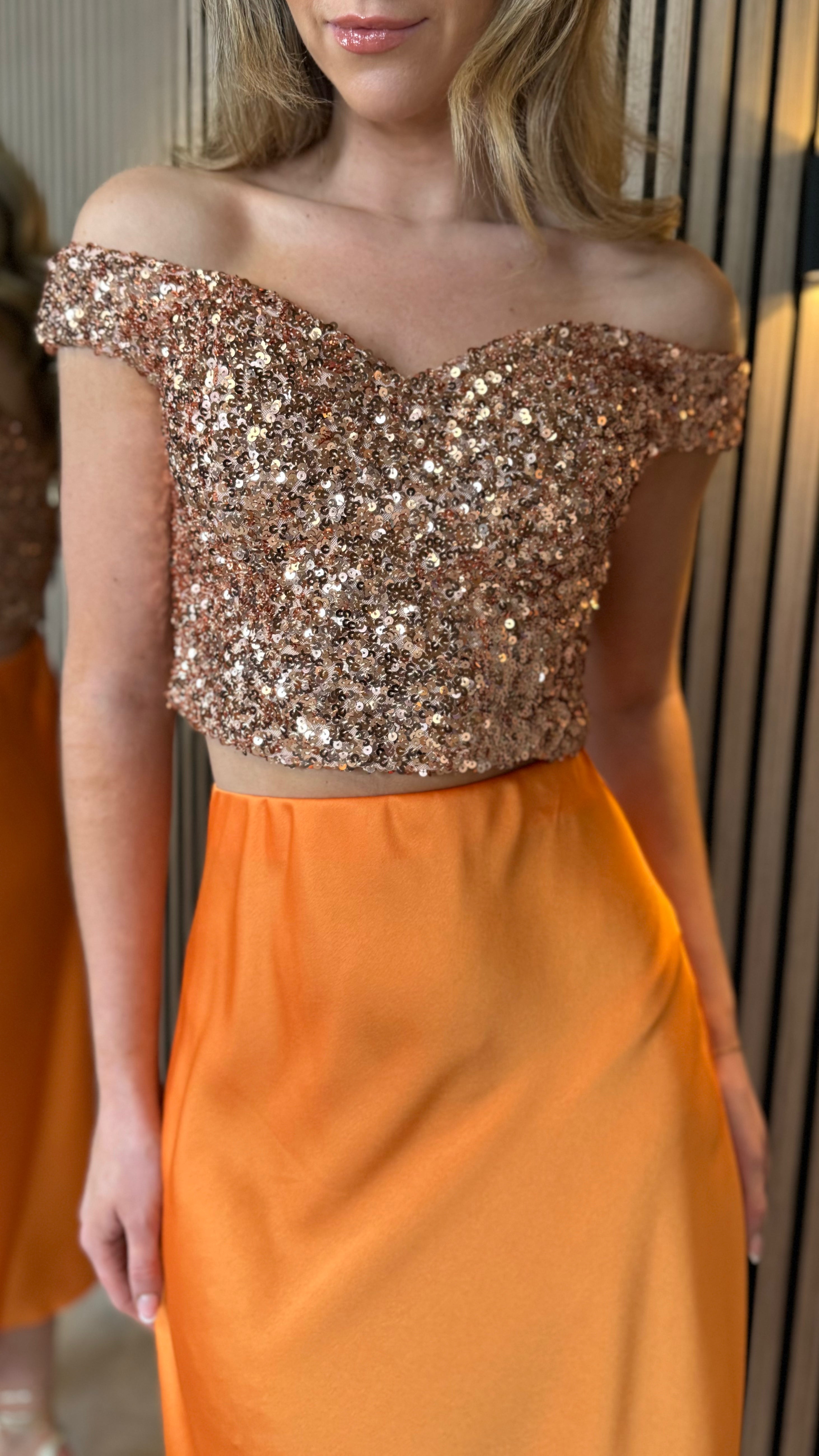 Abigail Gold Off Shoulder Sequin Crop Top Get That Trend