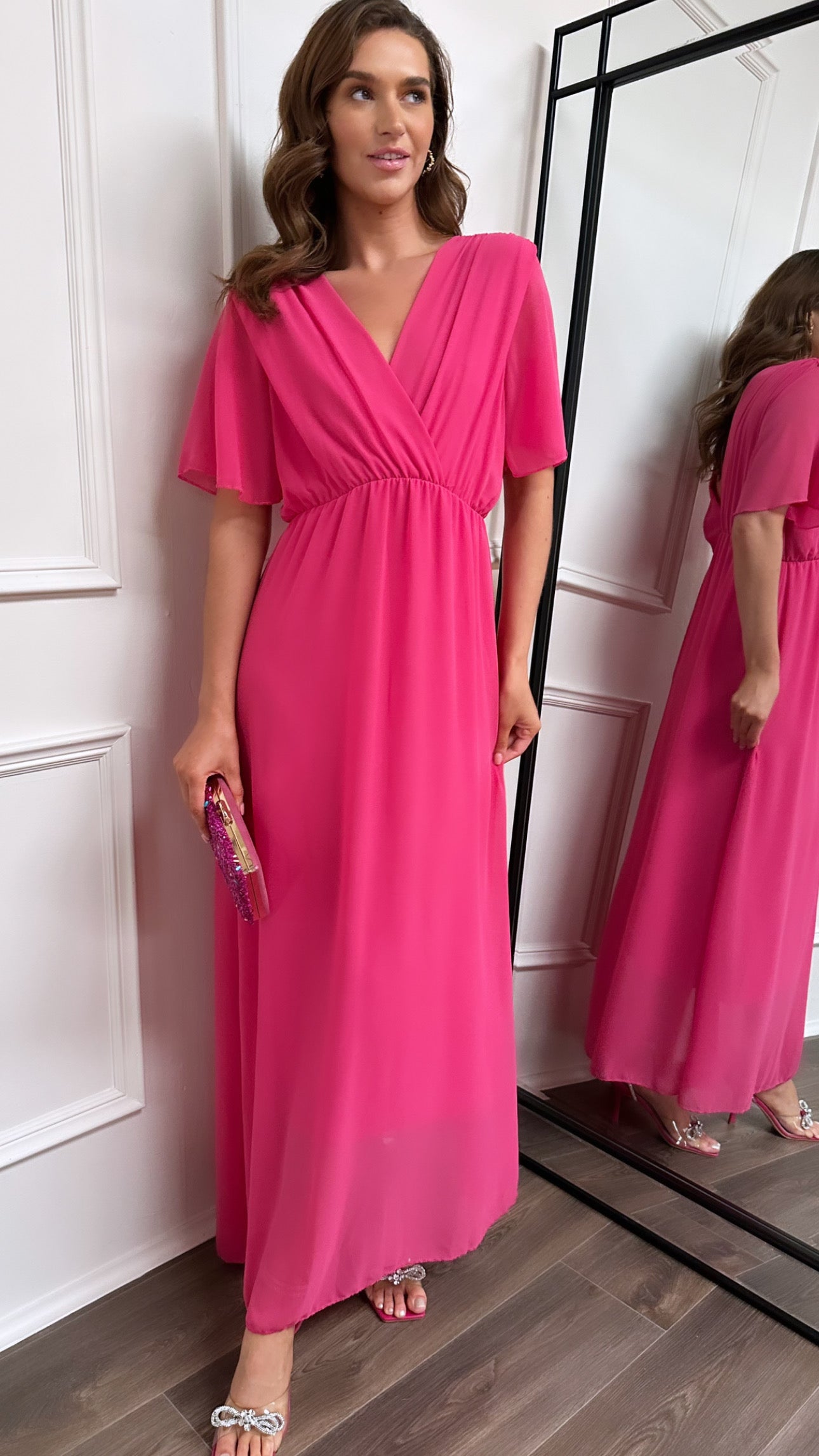 Fuchsia maxi dress with on sale sleeves