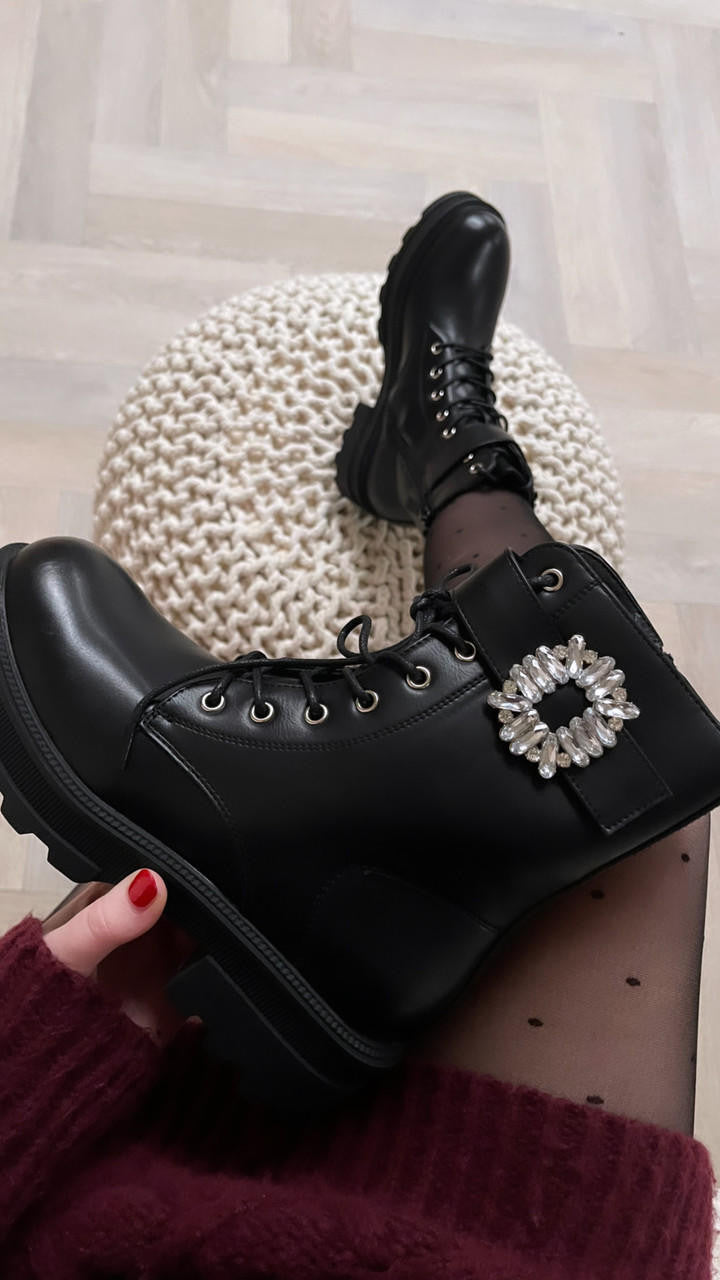 CC Irina Black Buckle Detail Ankle Boots 